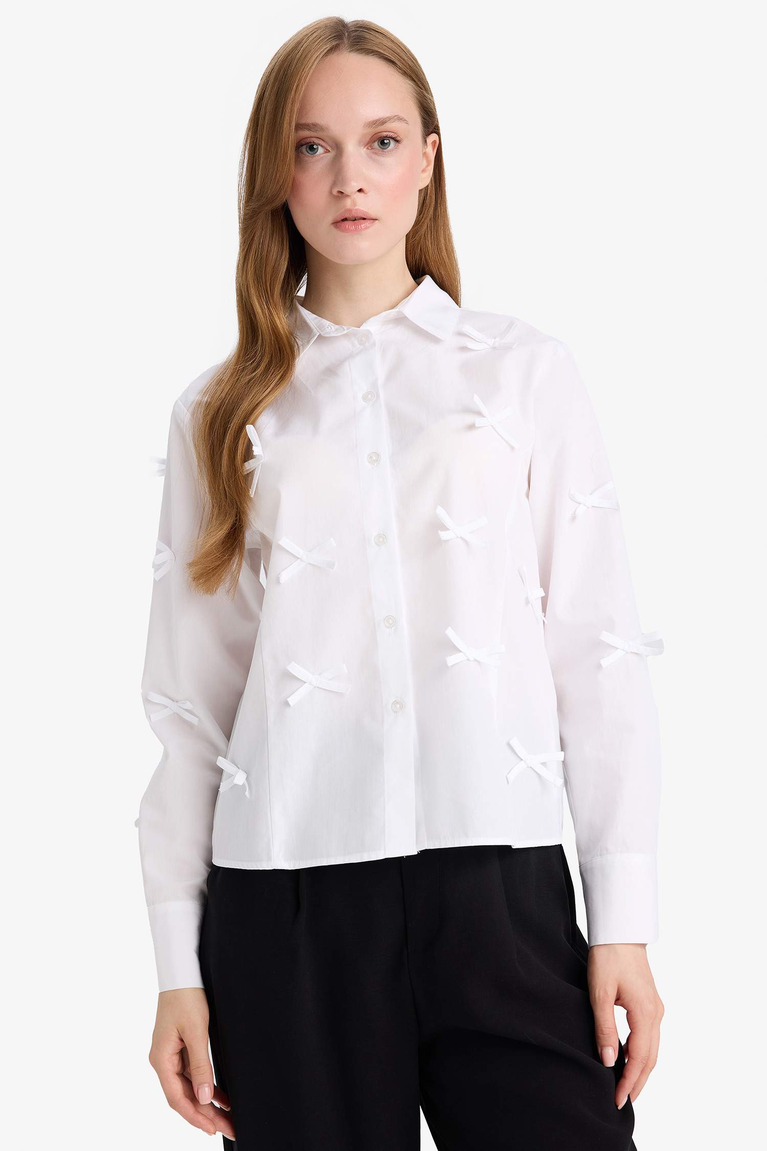 Regular Fit Fiyonklu Poplin Uzun Kollu Gömlek Tunik