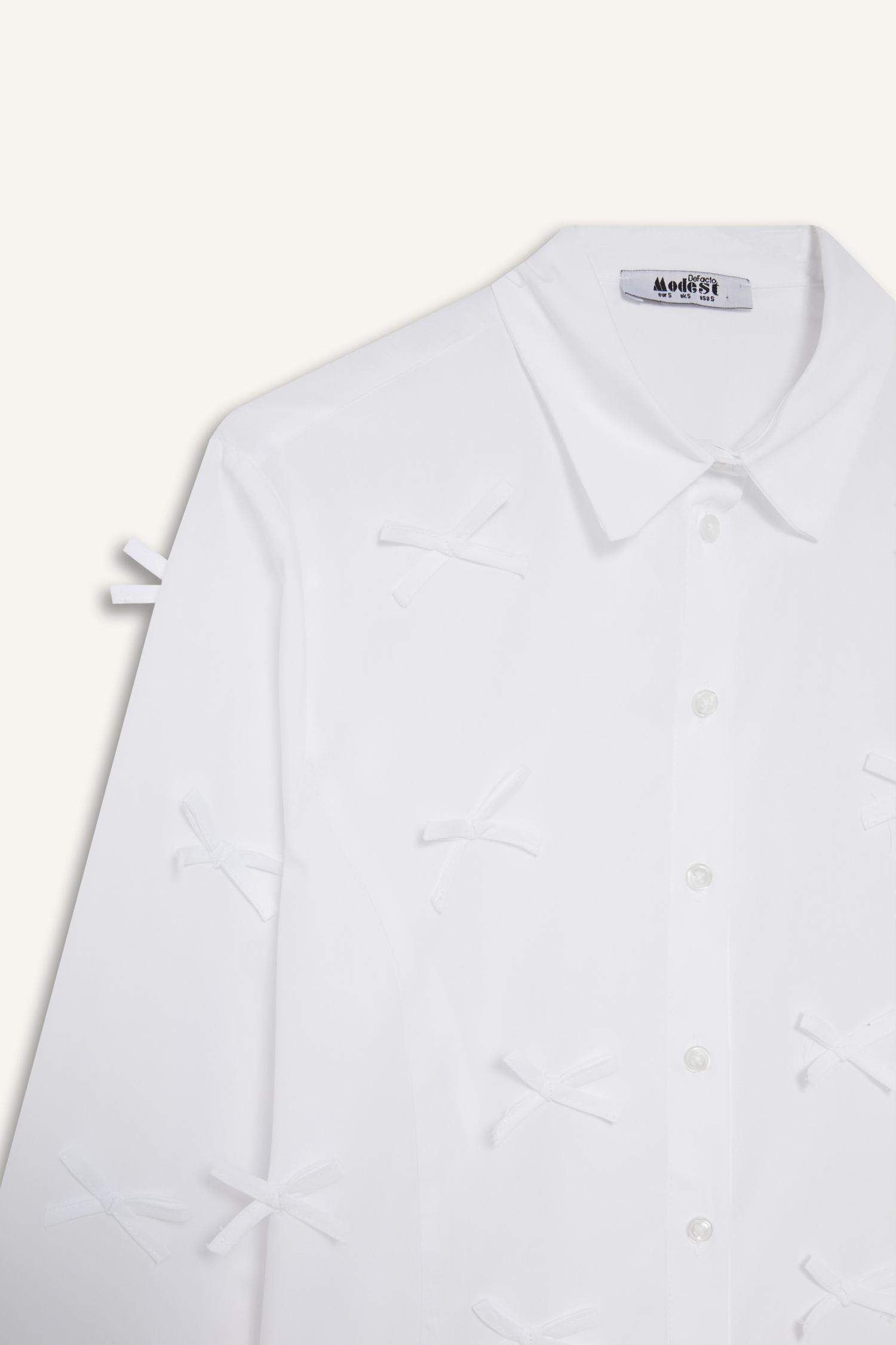 Regular Fit Fiyonklu Poplin Uzun Kollu Gömlek Tunik