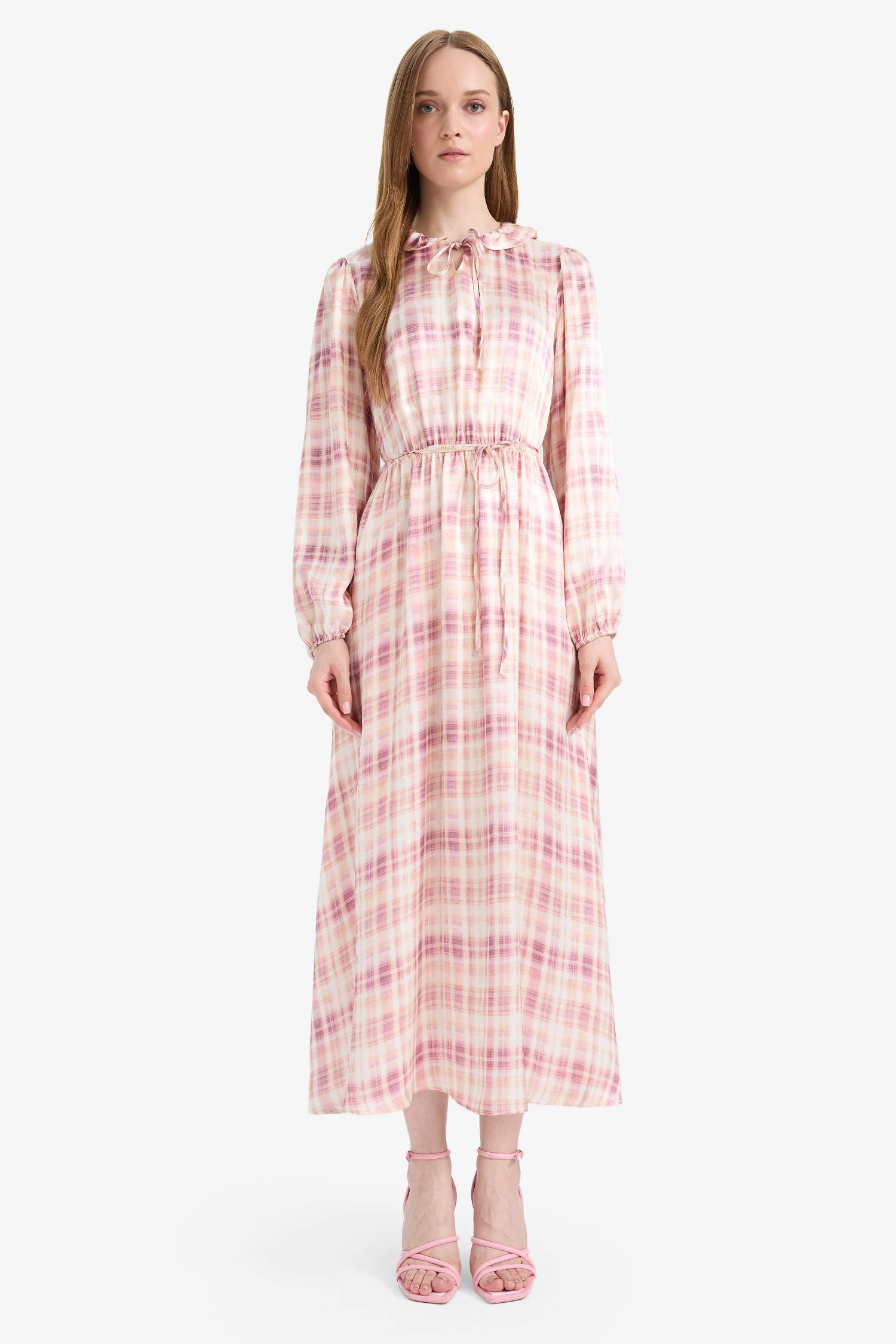 Regular Fit Shirt Collar Printed Satin Dress