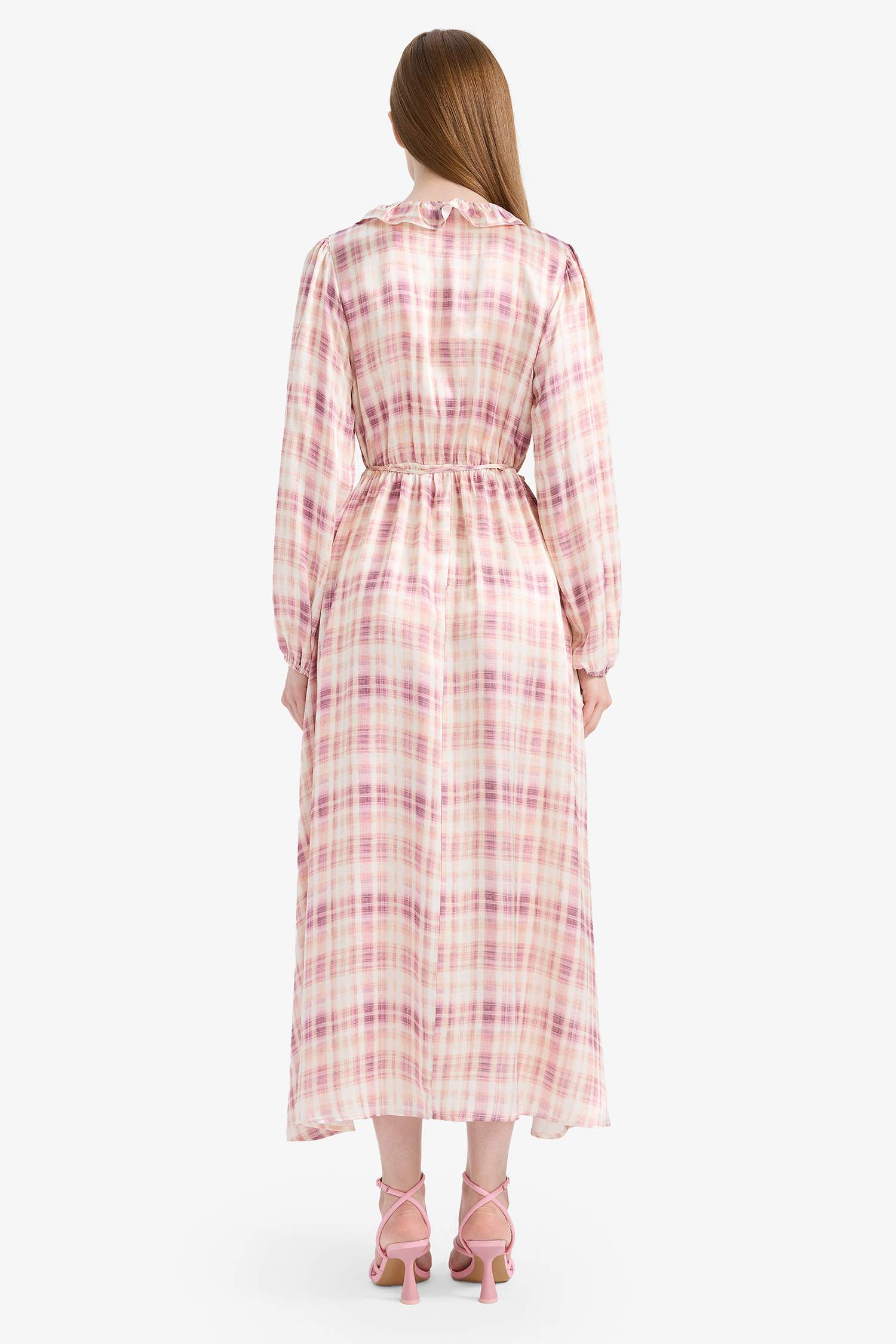 فستان ستان طويل مطبوع قصة عادية وياخة قميص