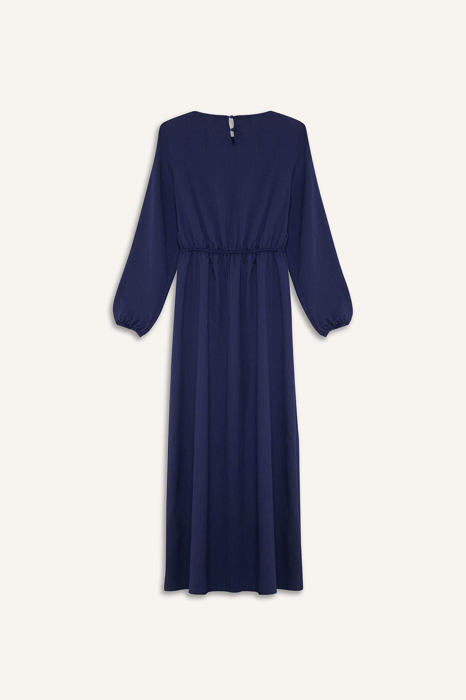 Regular Fit Bisiklet Yaka Uzun Kollu Maxi Elbise