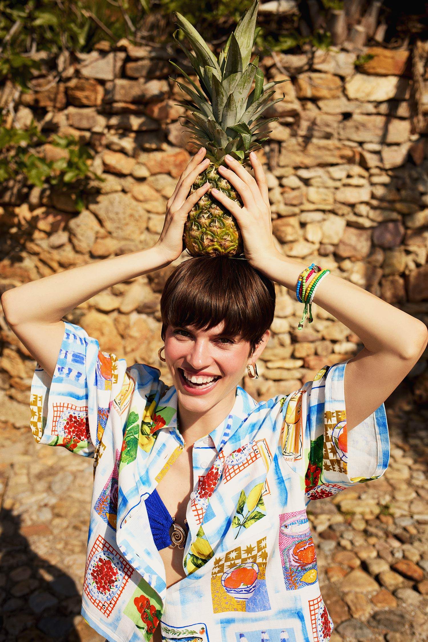 Coool Oversize Geniş Kalıp Meyve Desenli Kısa Kollu Gömlek