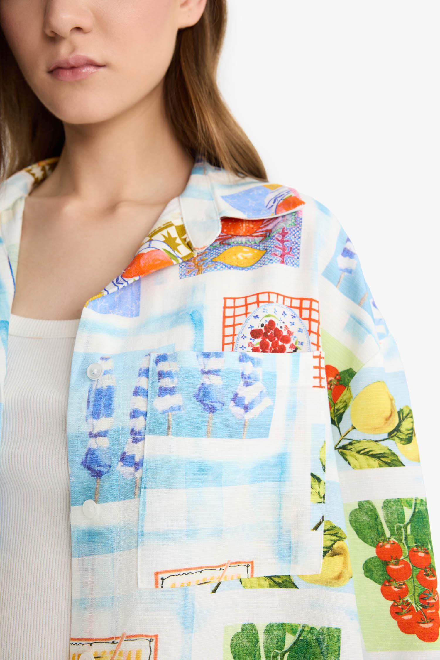 Coool Oversize Geniş Kalıp Meyve Desenli Kısa Kollu Gömlek