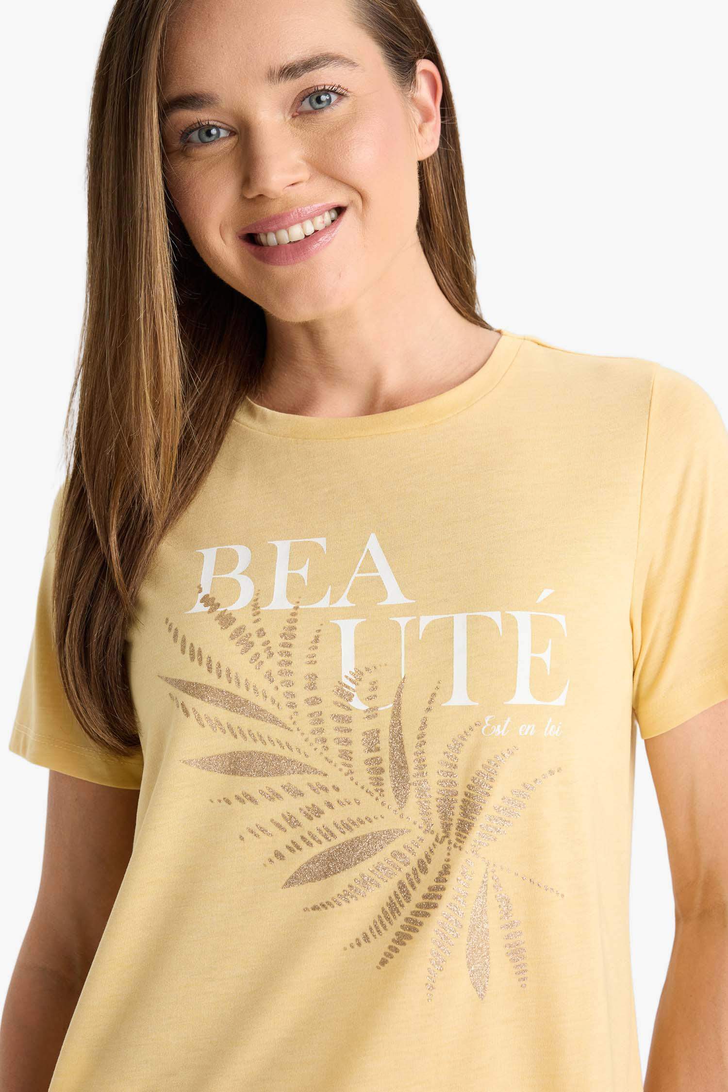 Regular Fit Bisiklet Yaka Baskılı Kısa Kollu Tişört