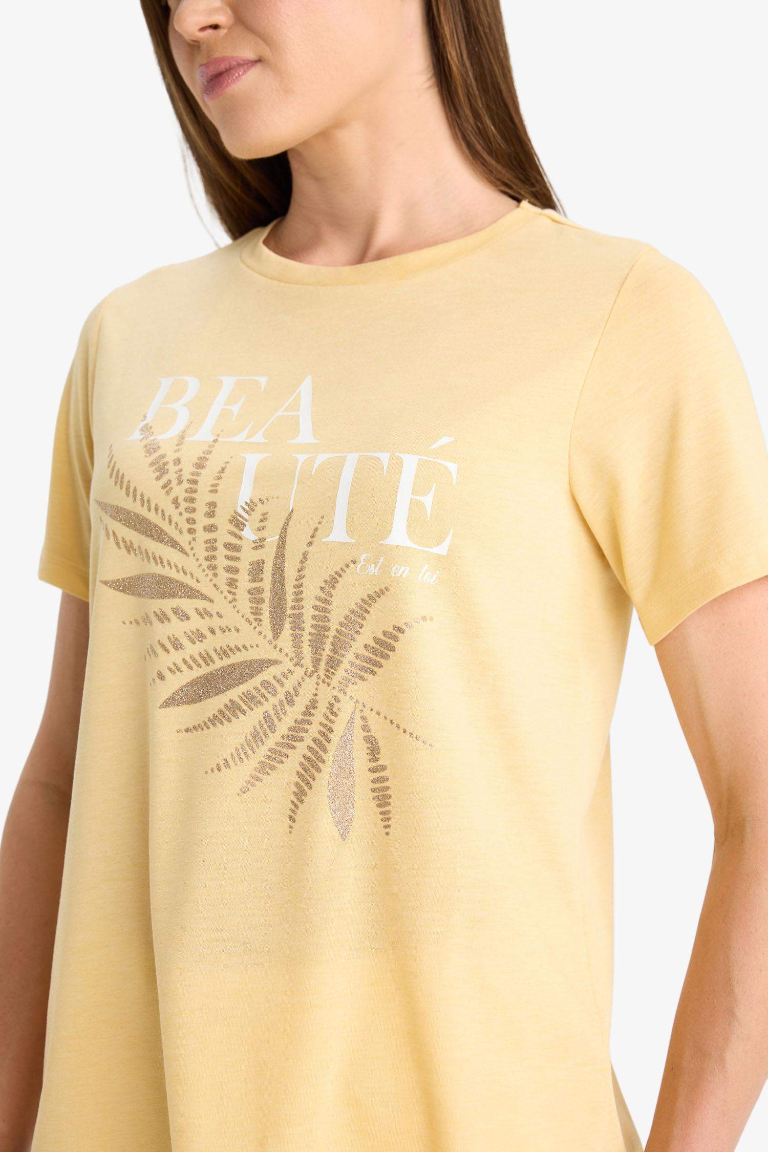 Regular Fit Bisiklet Yaka Baskılı Kısa Kollu Tişört