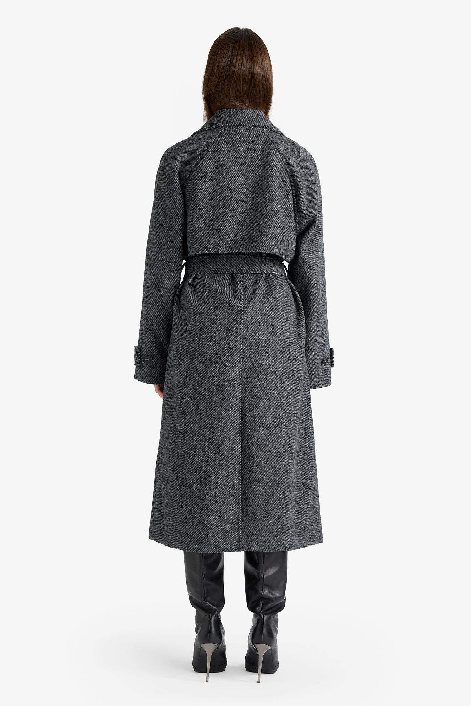 Afra x DeFacto Kuşaklı Cepli Uzun Kaşe Kaban