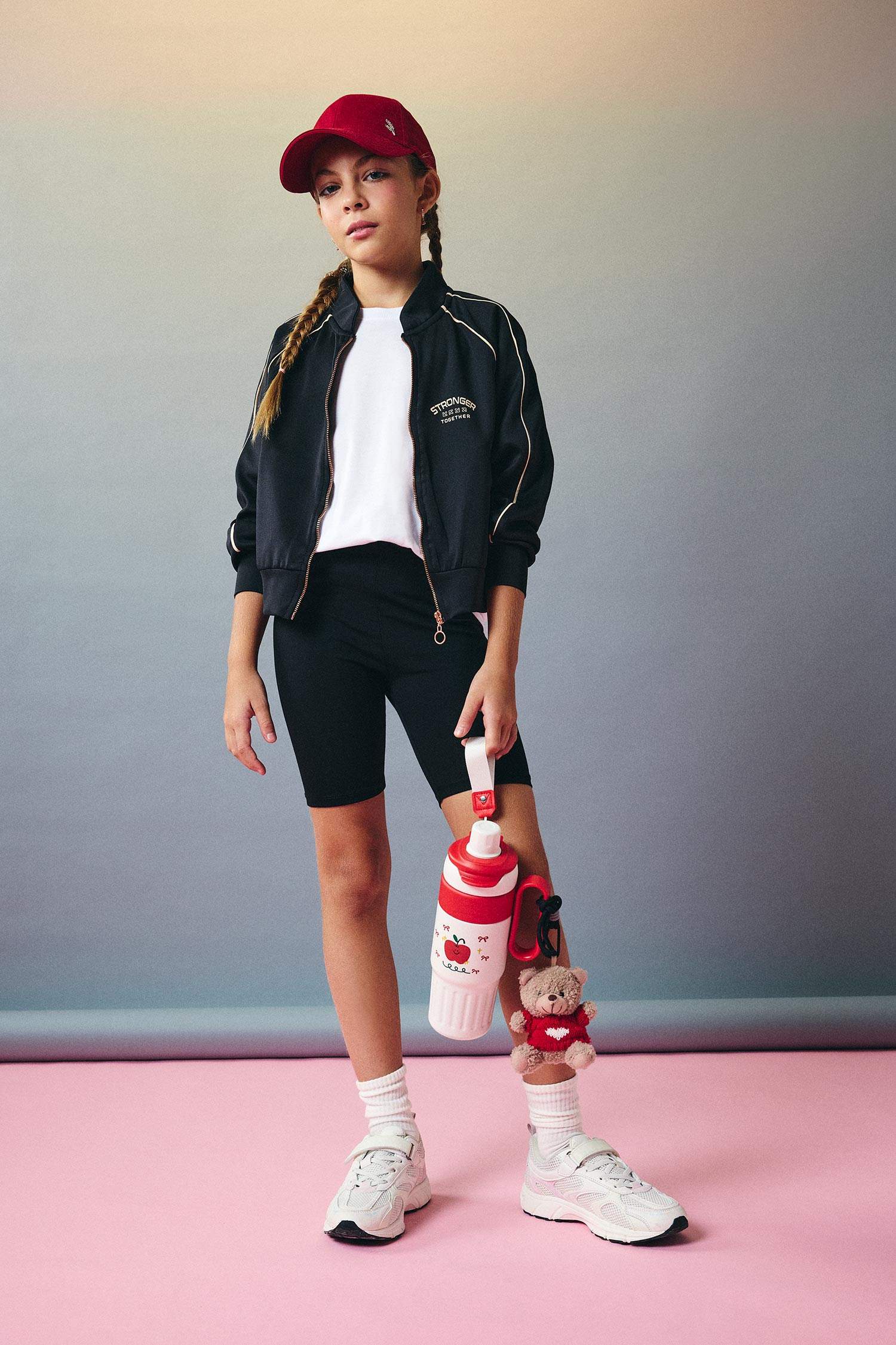 Veste zippée en tissu scuba imprimée à col rond pou fille