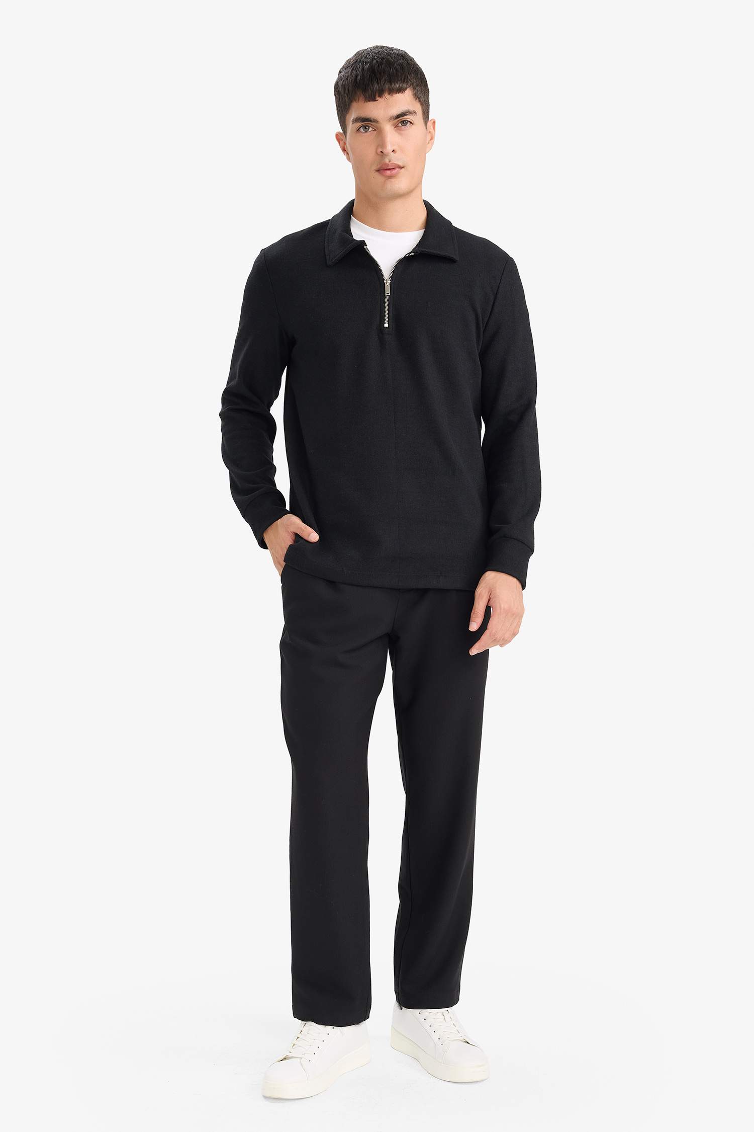 Regular Fit Polo Yaka Yarım Fermuarlı Sweatshirt