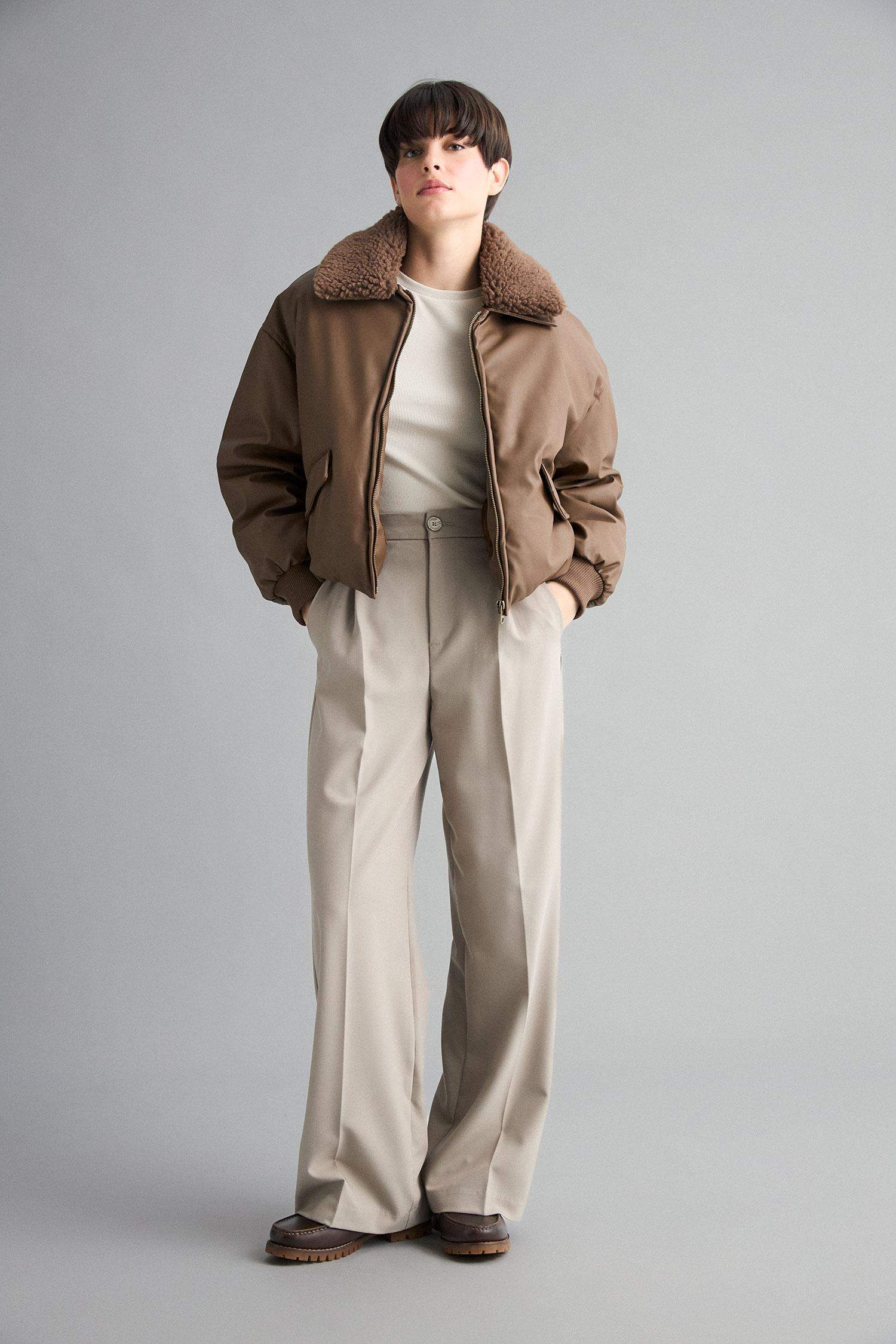 Regular Fit Polo Yaka Suni Deri Mont