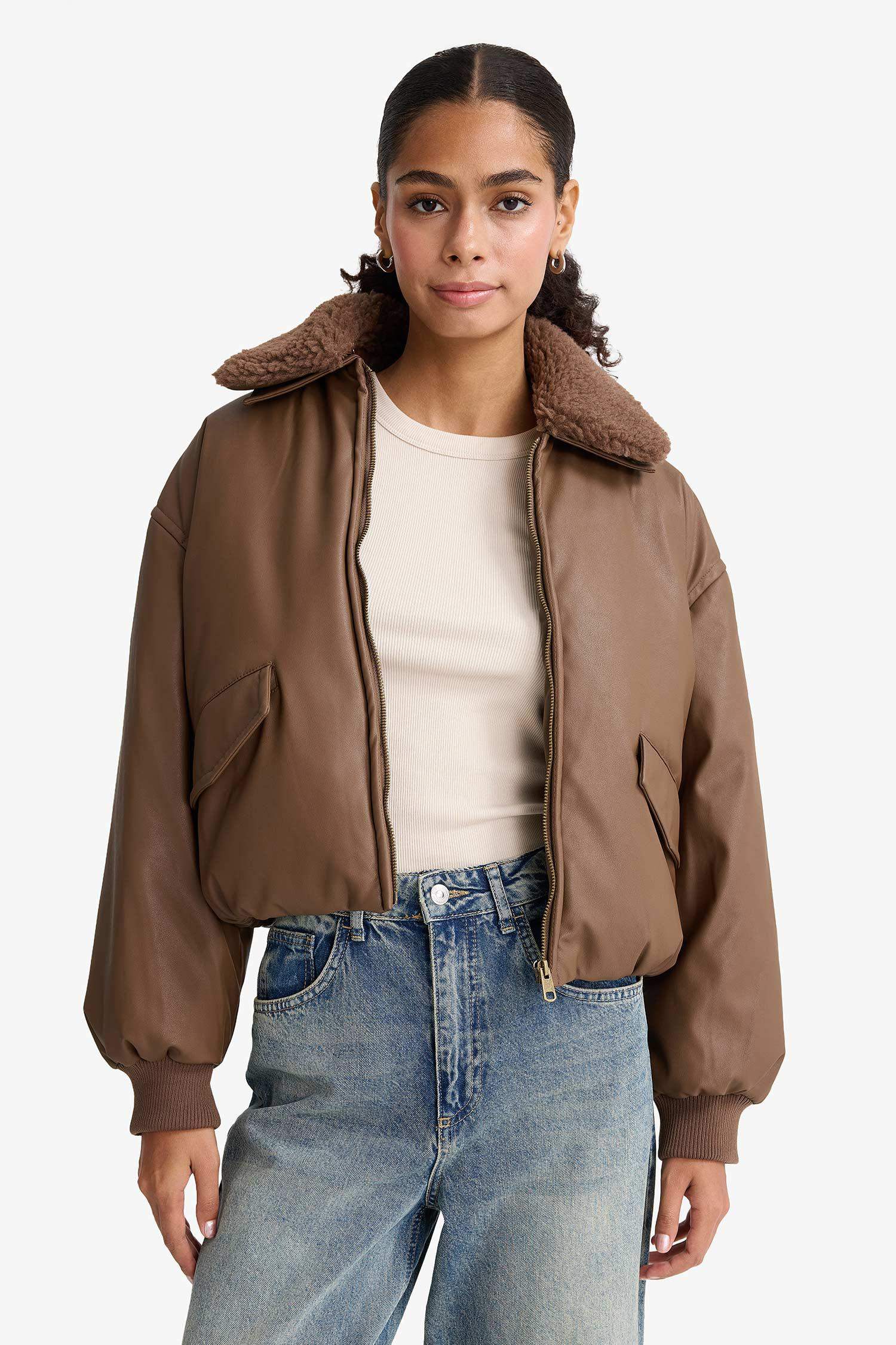 Regular Fit Polo Yaka Suni Deri Mont