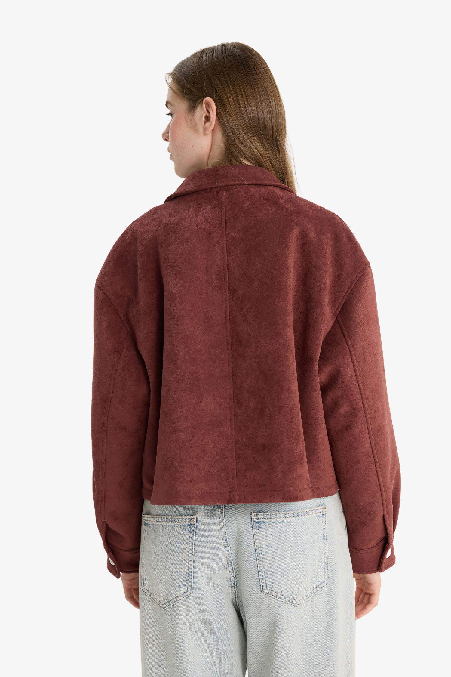 Regular Fit Polo Yaka Süet Mont