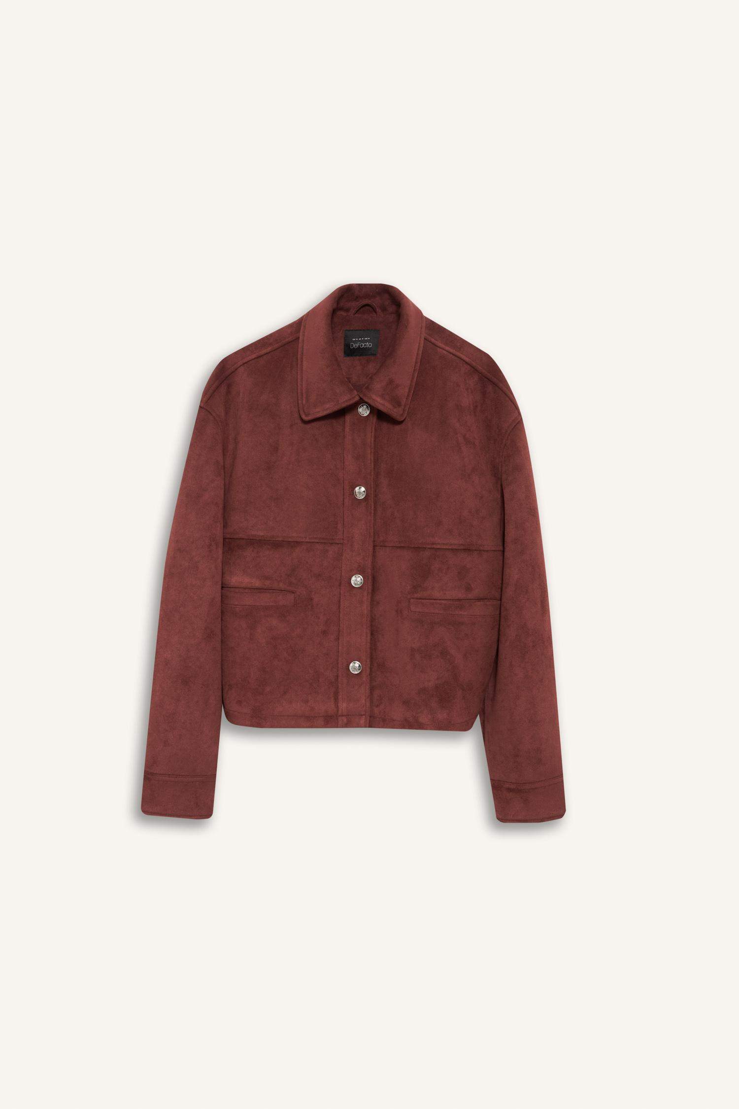 Regular Fit Polo Yaka Süet Mont