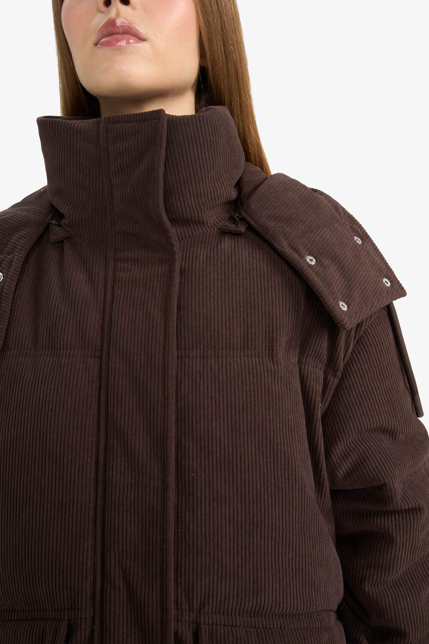 Regular Fit Velvet Hooded Puffer Jacket