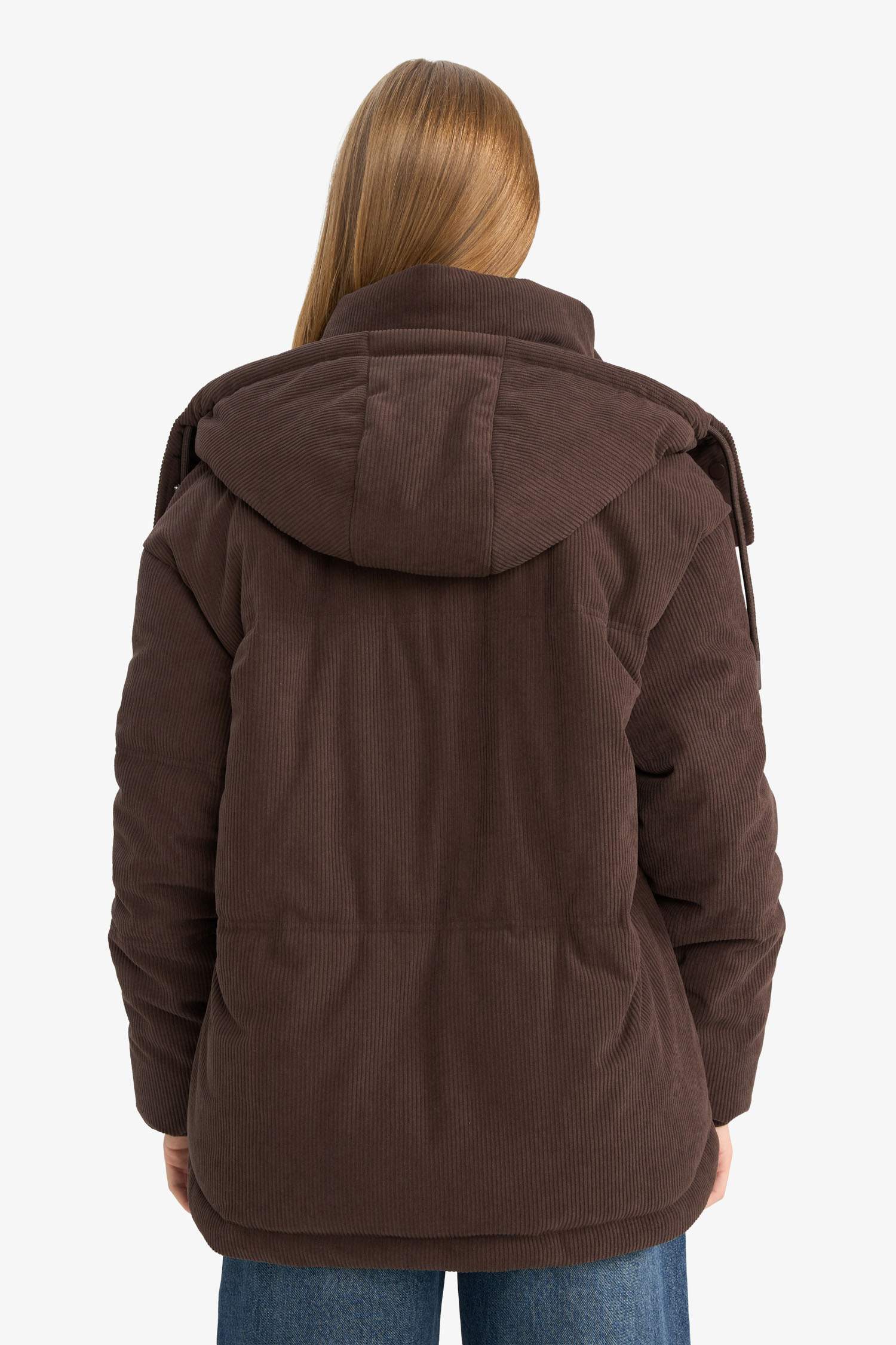 Regular Fit Velvet Hooded Puffer Jacket