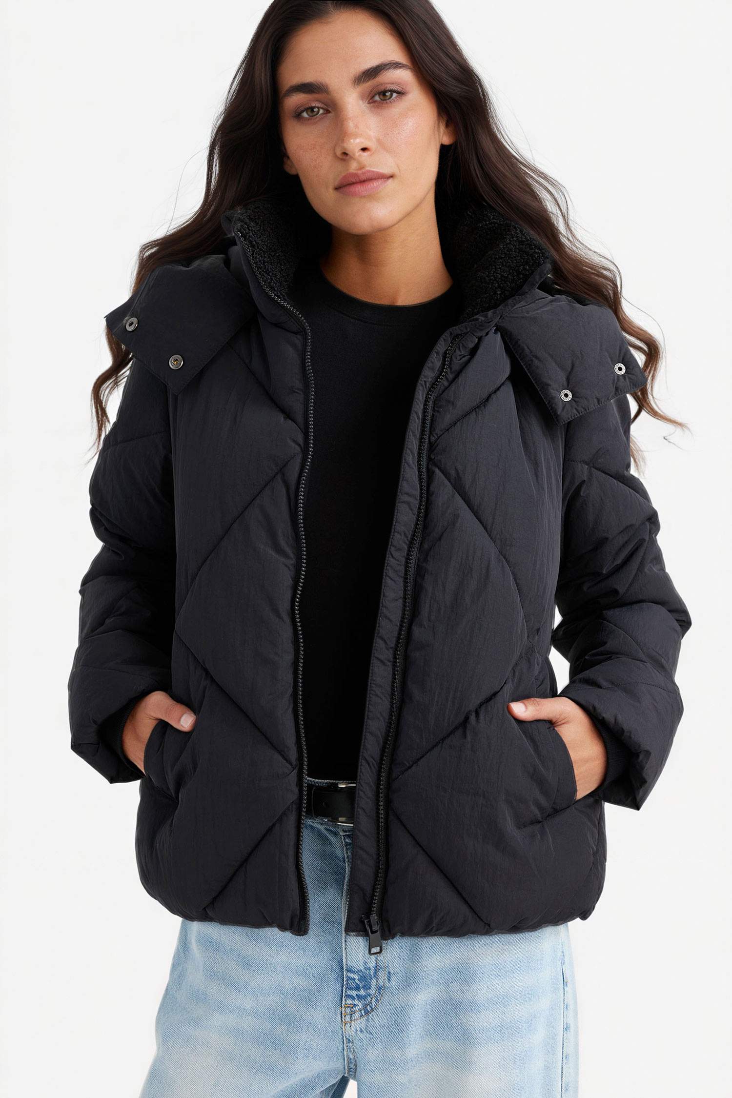 قمصلة نفخ مقاوم للماء قصة عادية مبطن بفرو إصطناعي