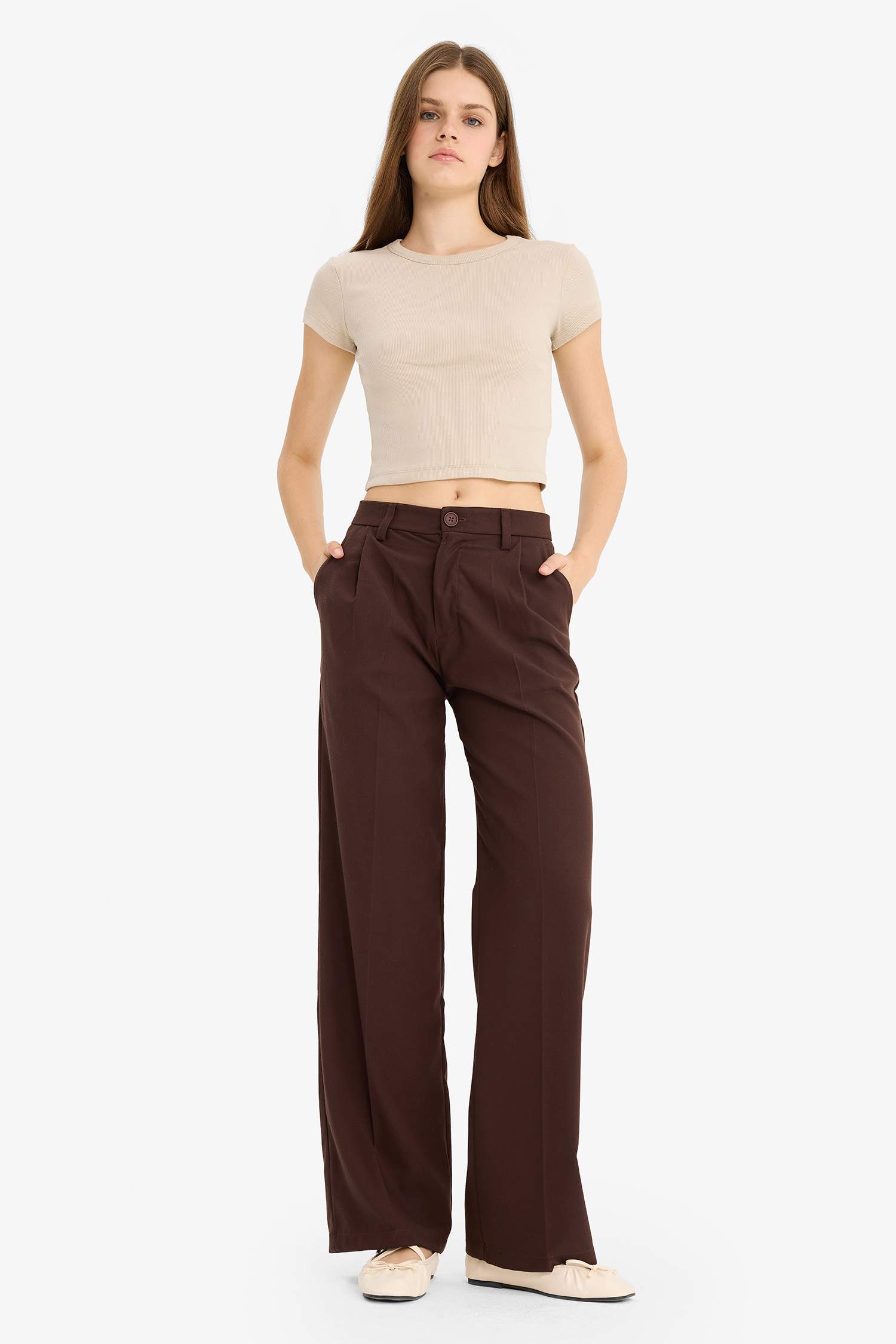 Zippered Regular Waist Wide Leg Trousers