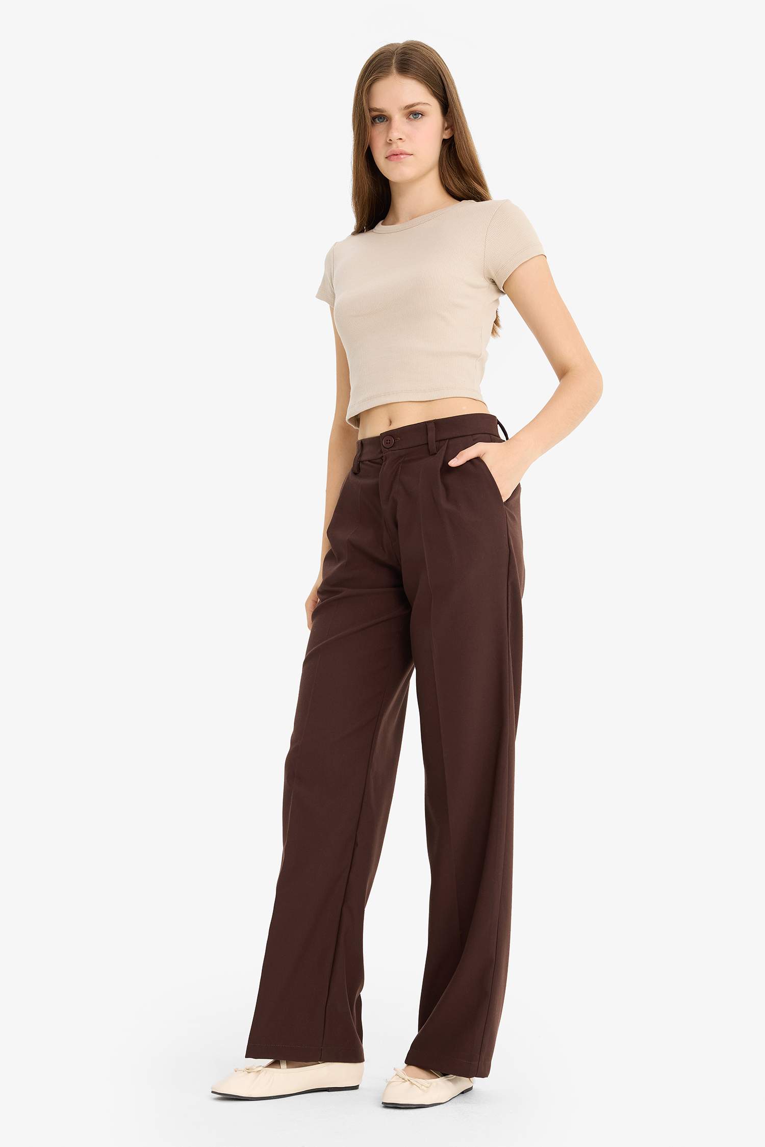 Zippered Regular Waist Wide Leg Trousers