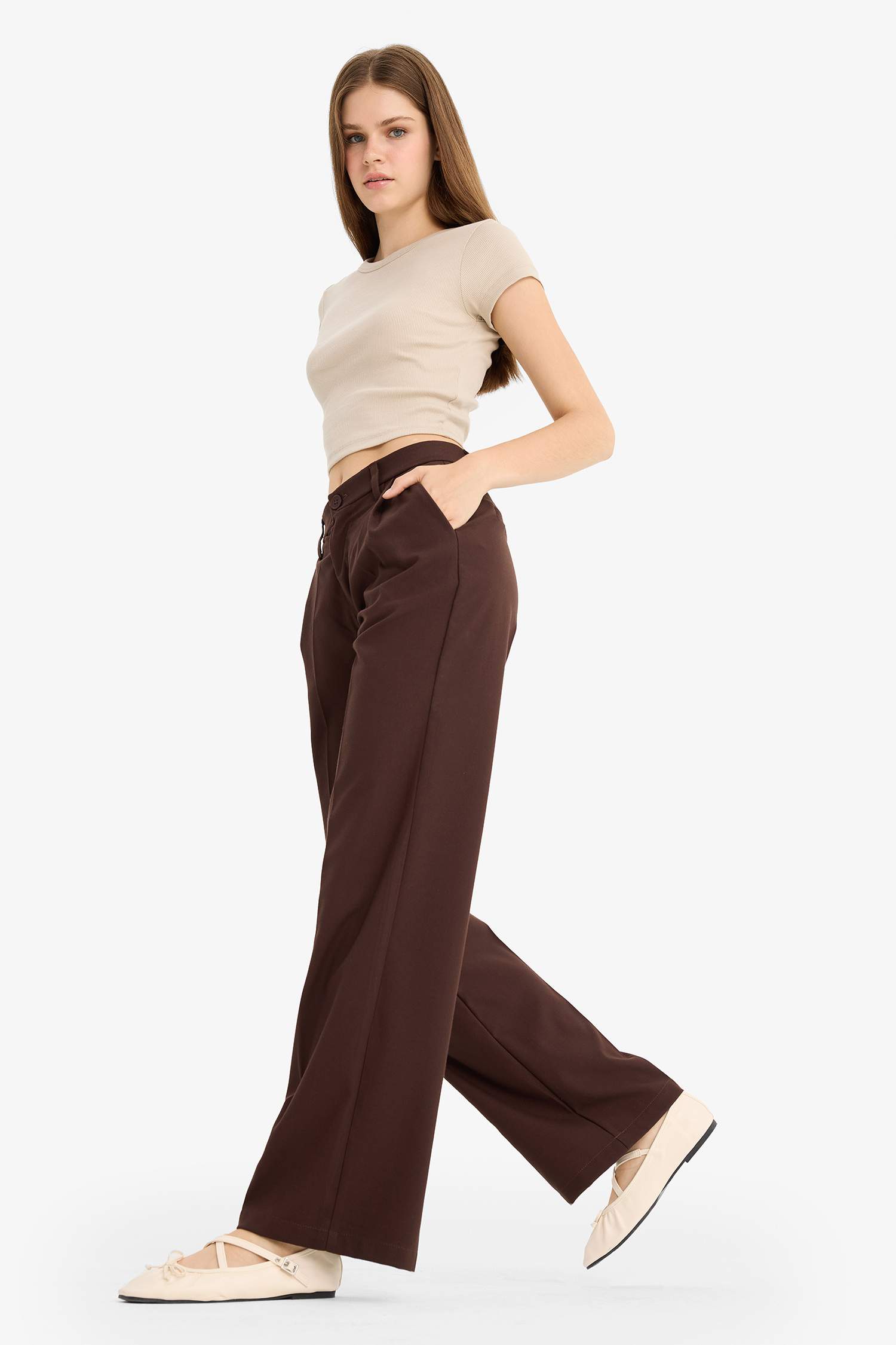 Zippered Regular Waist Wide Leg Trousers