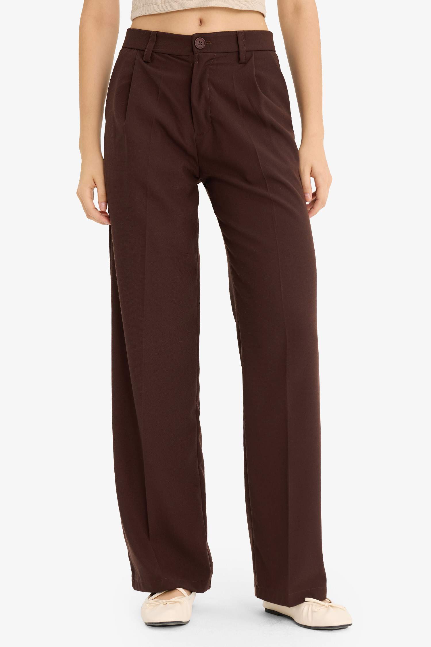 Zippered Regular Waist Wide Leg Trousers