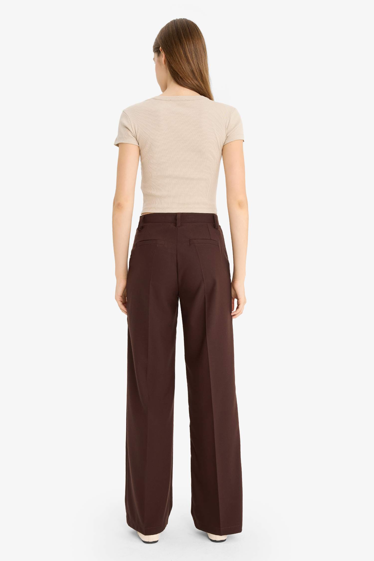 Zippered Regular Waist Wide Leg Trousers