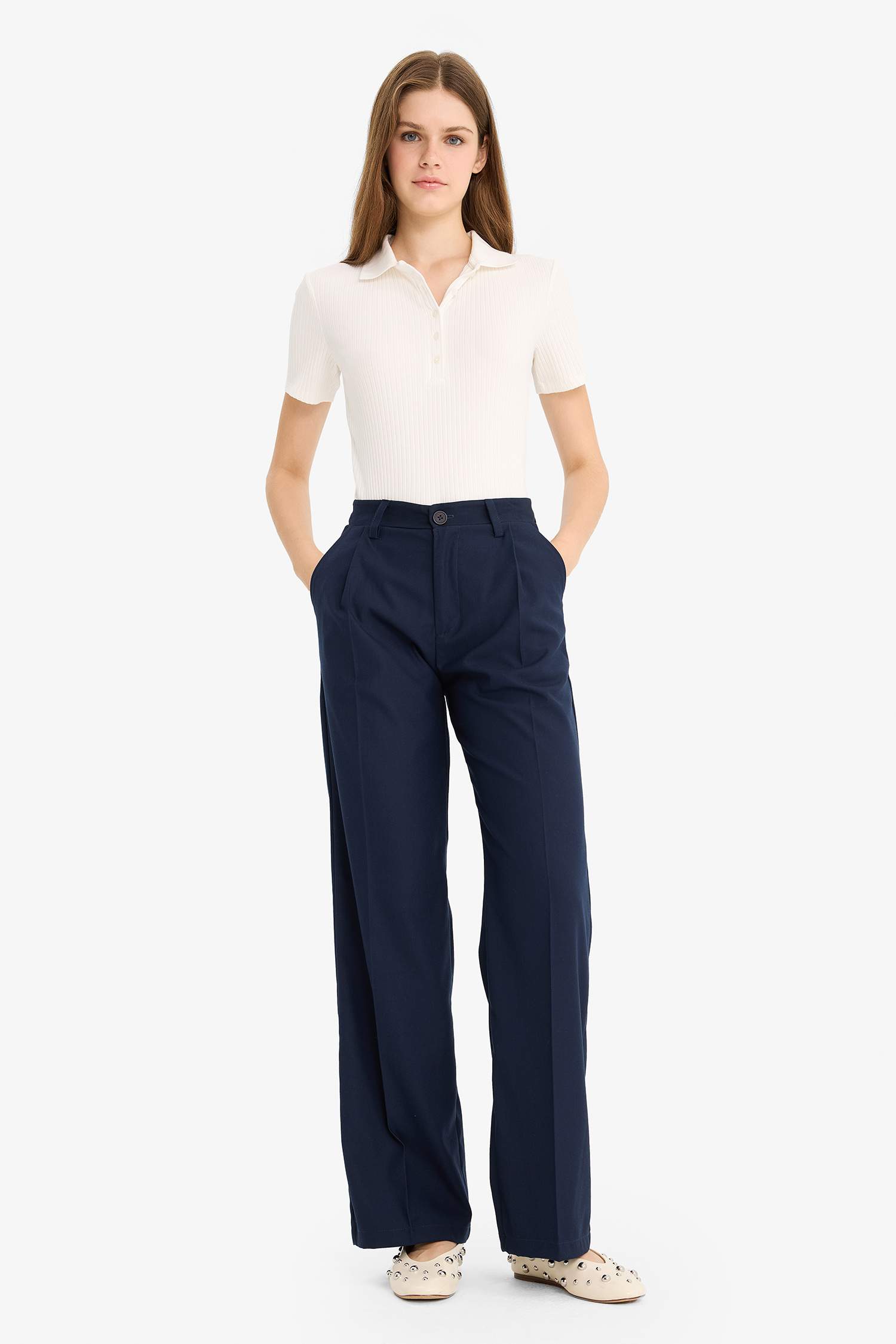 Zippered Regular Waist Wide Leg Trousers