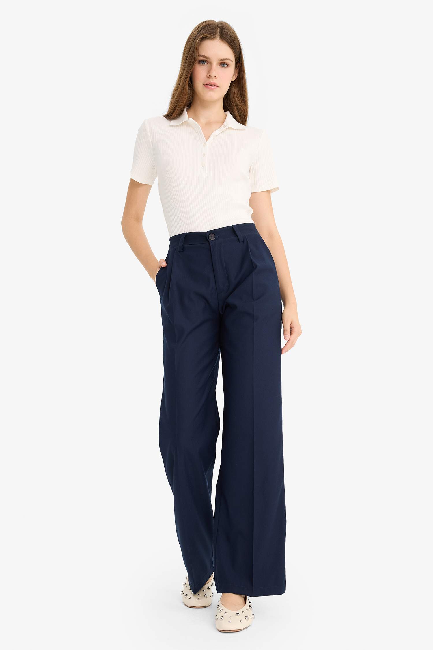 Zippered Regular Waist Wide Leg Trousers