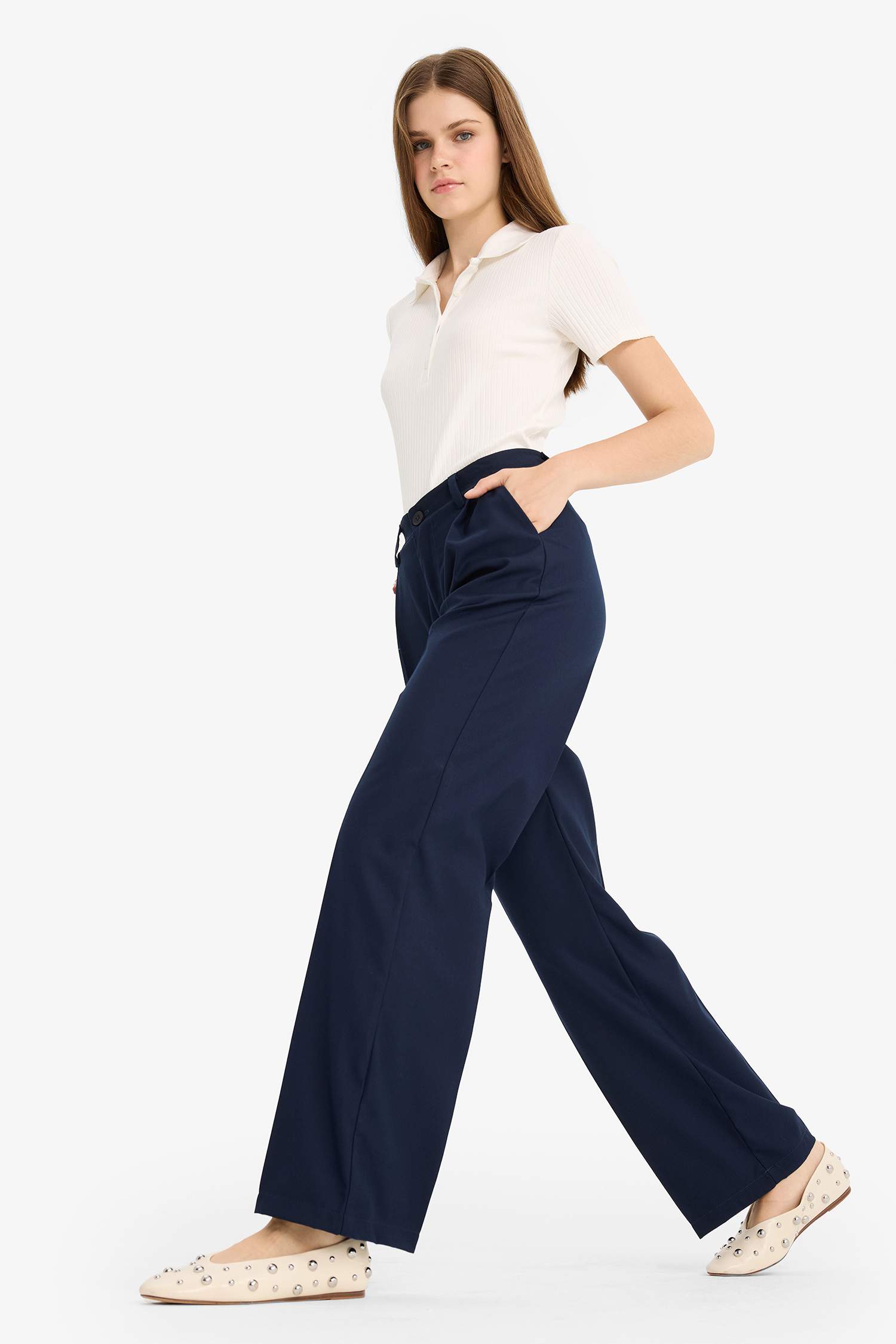 Zippered Regular Waist Wide Leg Trousers