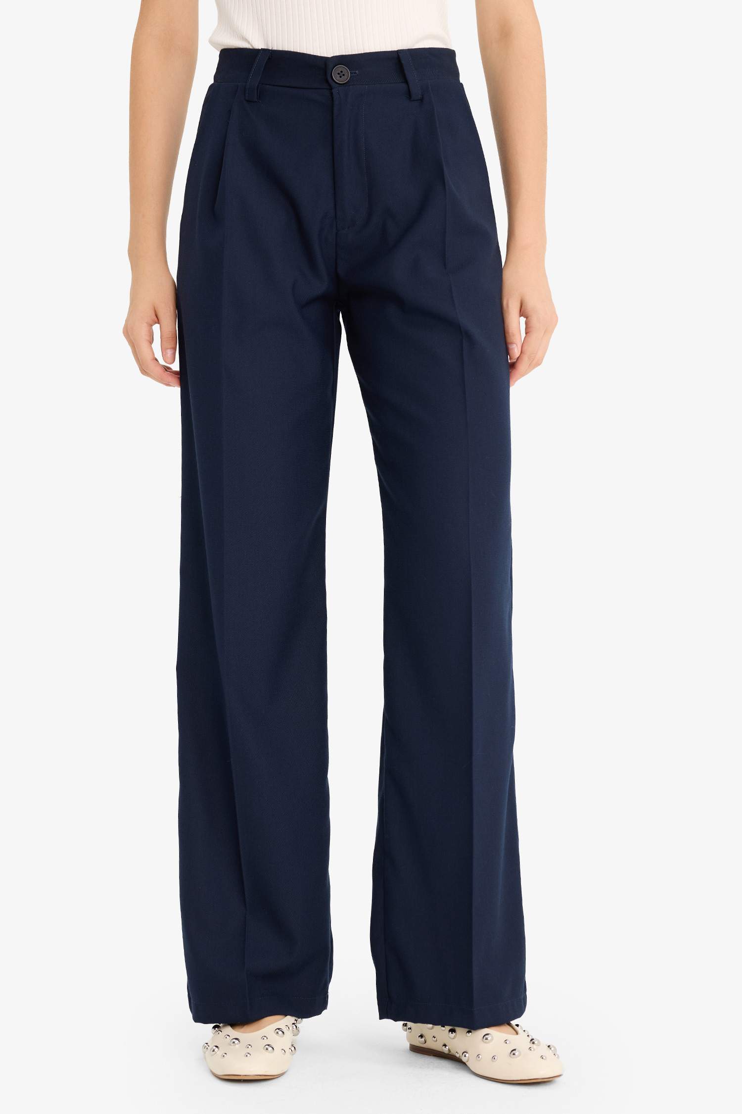 Zippered Regular Waist Wide Leg Trousers