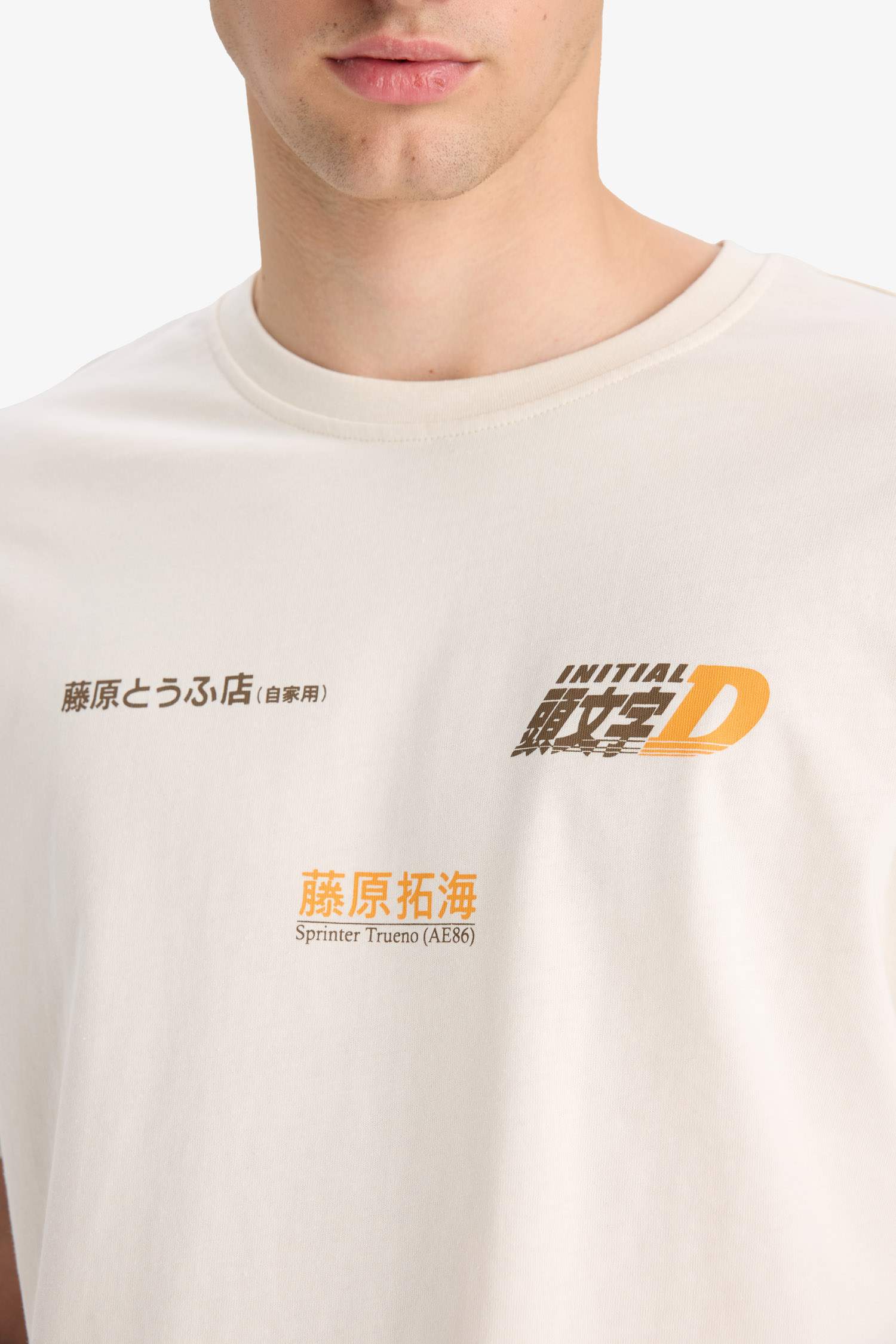 %100 Pamuk Initial D Boxy Fit Bisiklet Yaka Sırt Baskılı Kısa Kollu Tişört