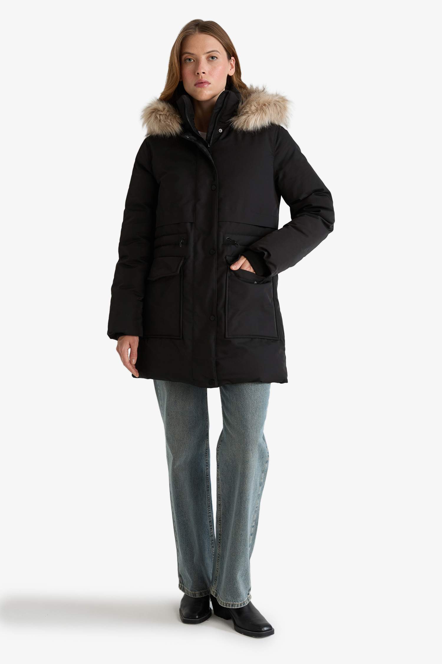 Su Geçirmez Relax Fit Kapüşonlu Parka