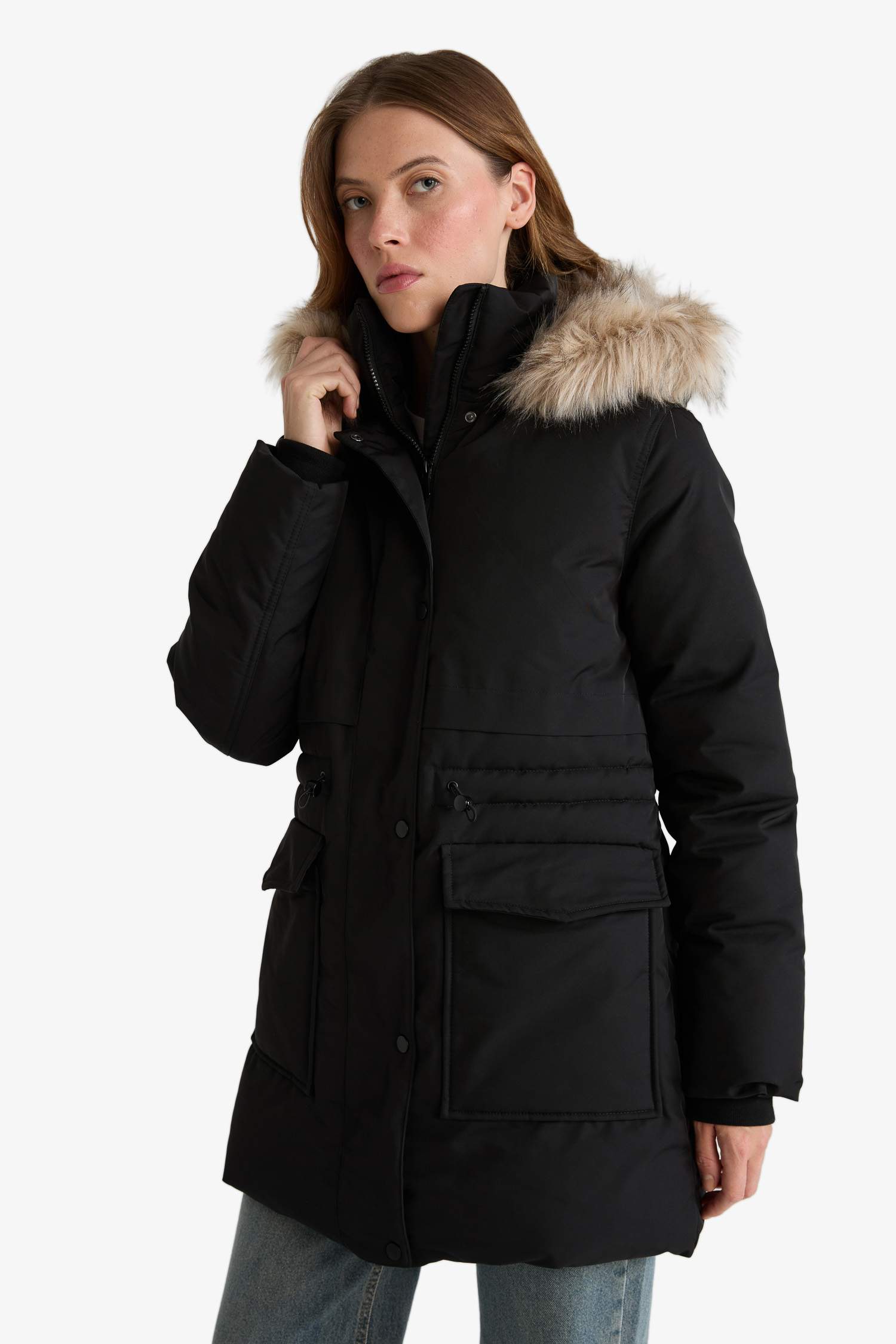 Su Geçirmez Relax Fit Kapüşonlu Parka