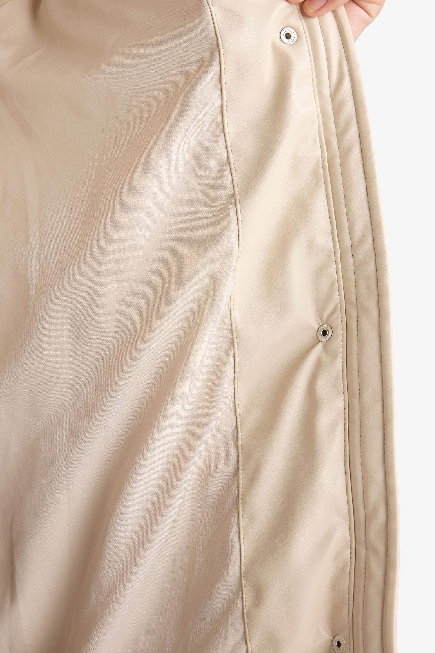 Su Geçirmez Relax Fit Kapüşonlu Suni Deri Parka