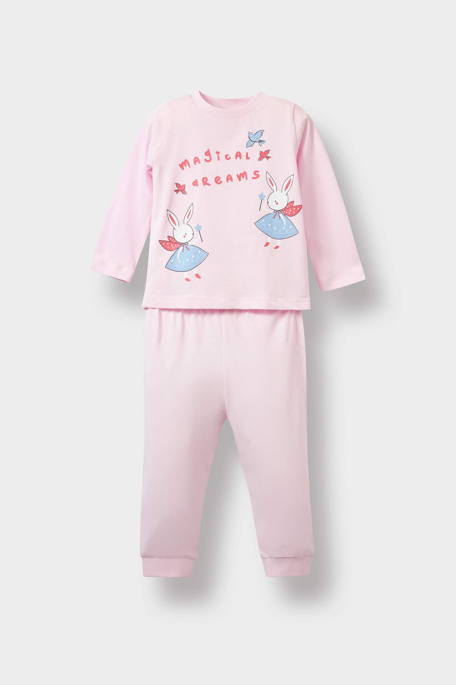 Baby Girl Rabbit Printed Cotton Top Bottoms 2 Piece Pajama Set