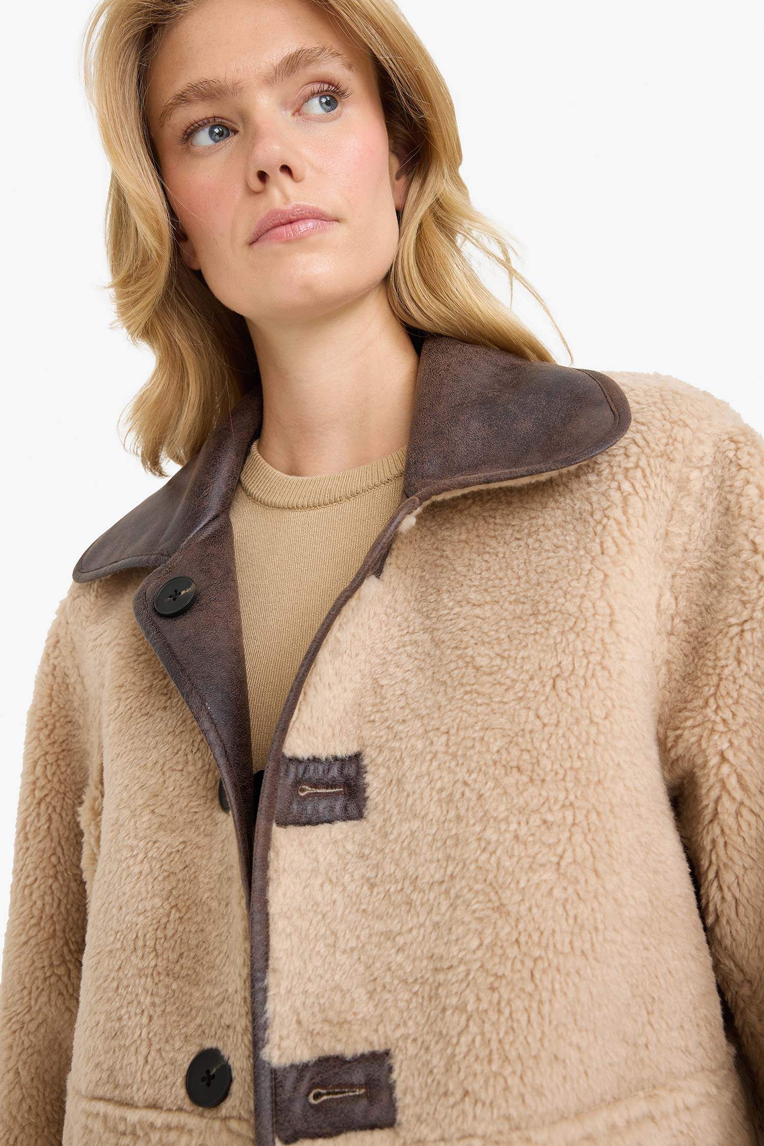 Çift Taraflı Regular Fit Polo Yaka Suni Kürk Astarlı Mont