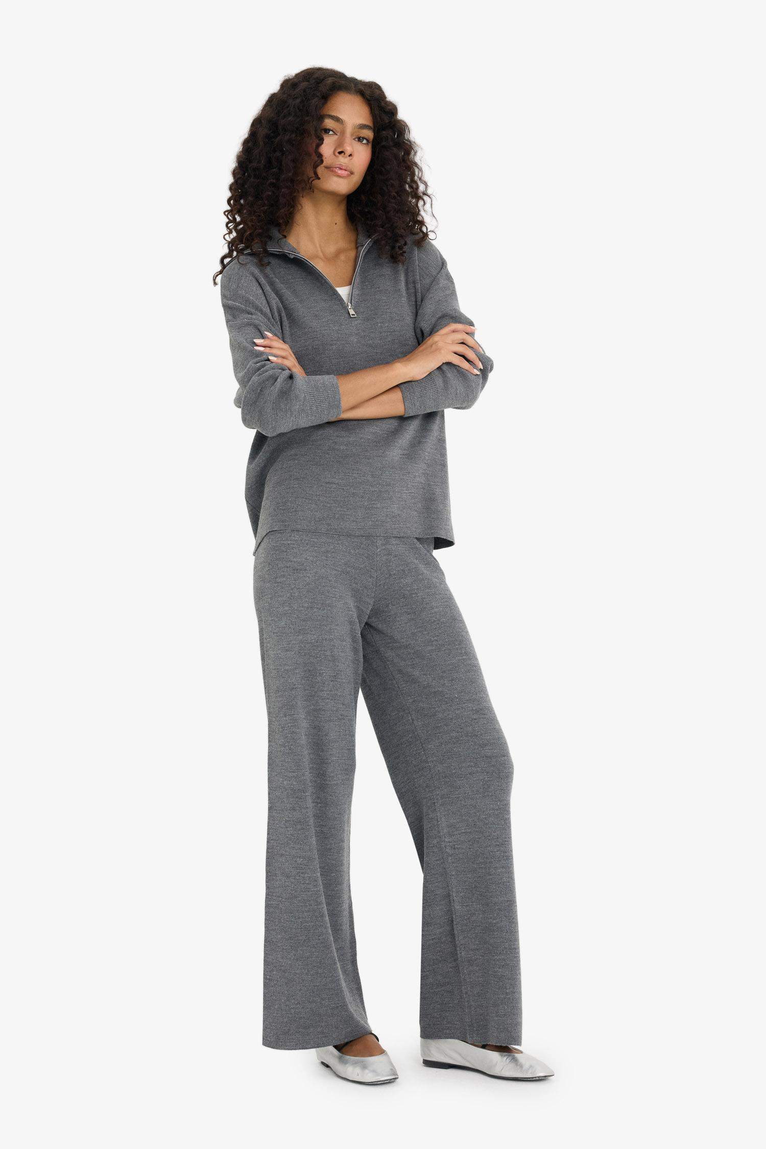 Wide Leg Geniş Bol Paça Triko Pantolon