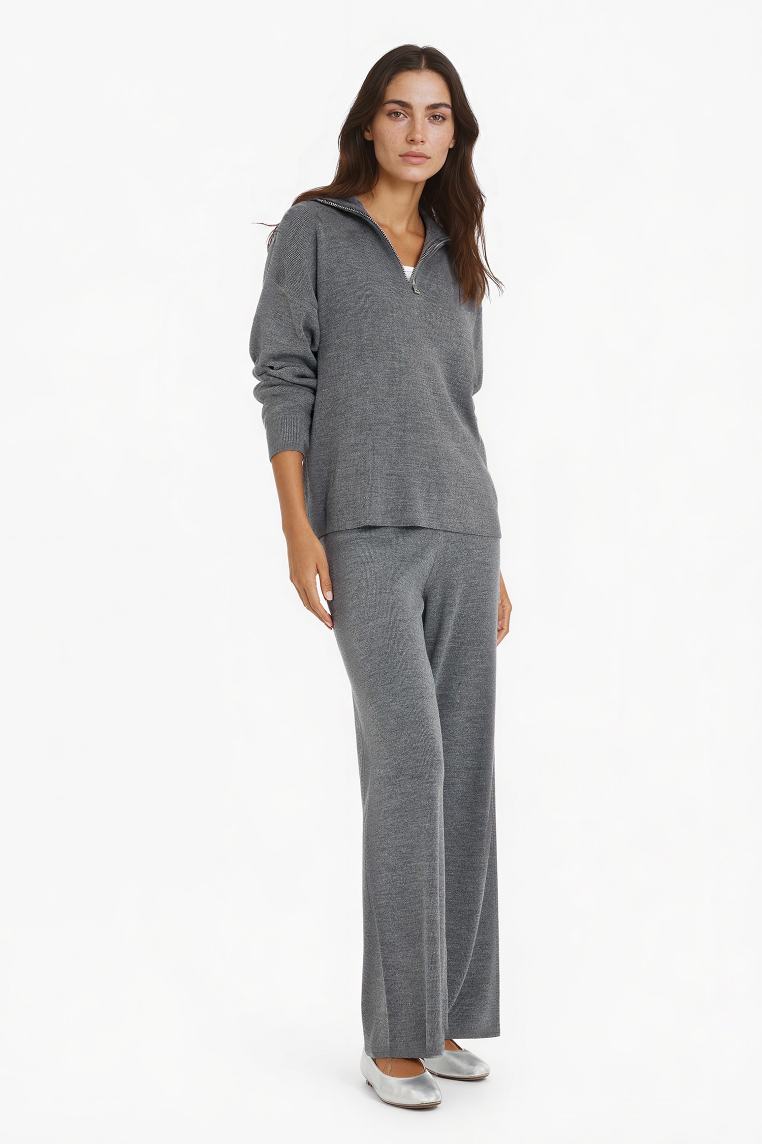 DeFacto Wide Leg Geniş Bol Paça Triko Pantolon görsel 3