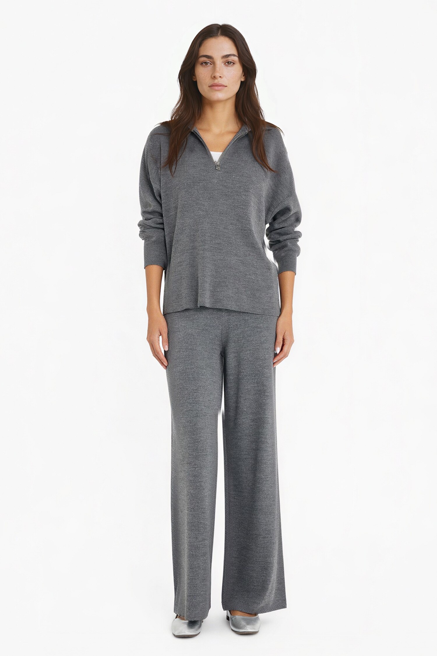 DeFacto Wide Leg Geniş Bol Paça Triko Pantolon görsel 4