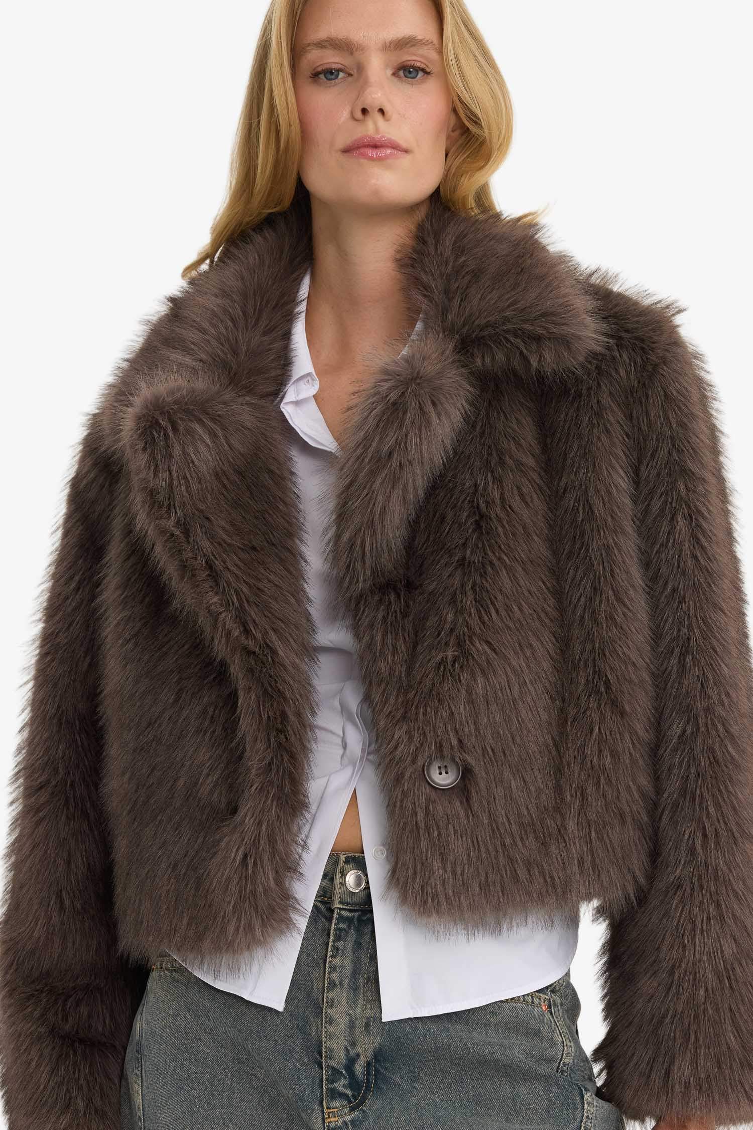 Regular Fit Short Faux Fur Jacket