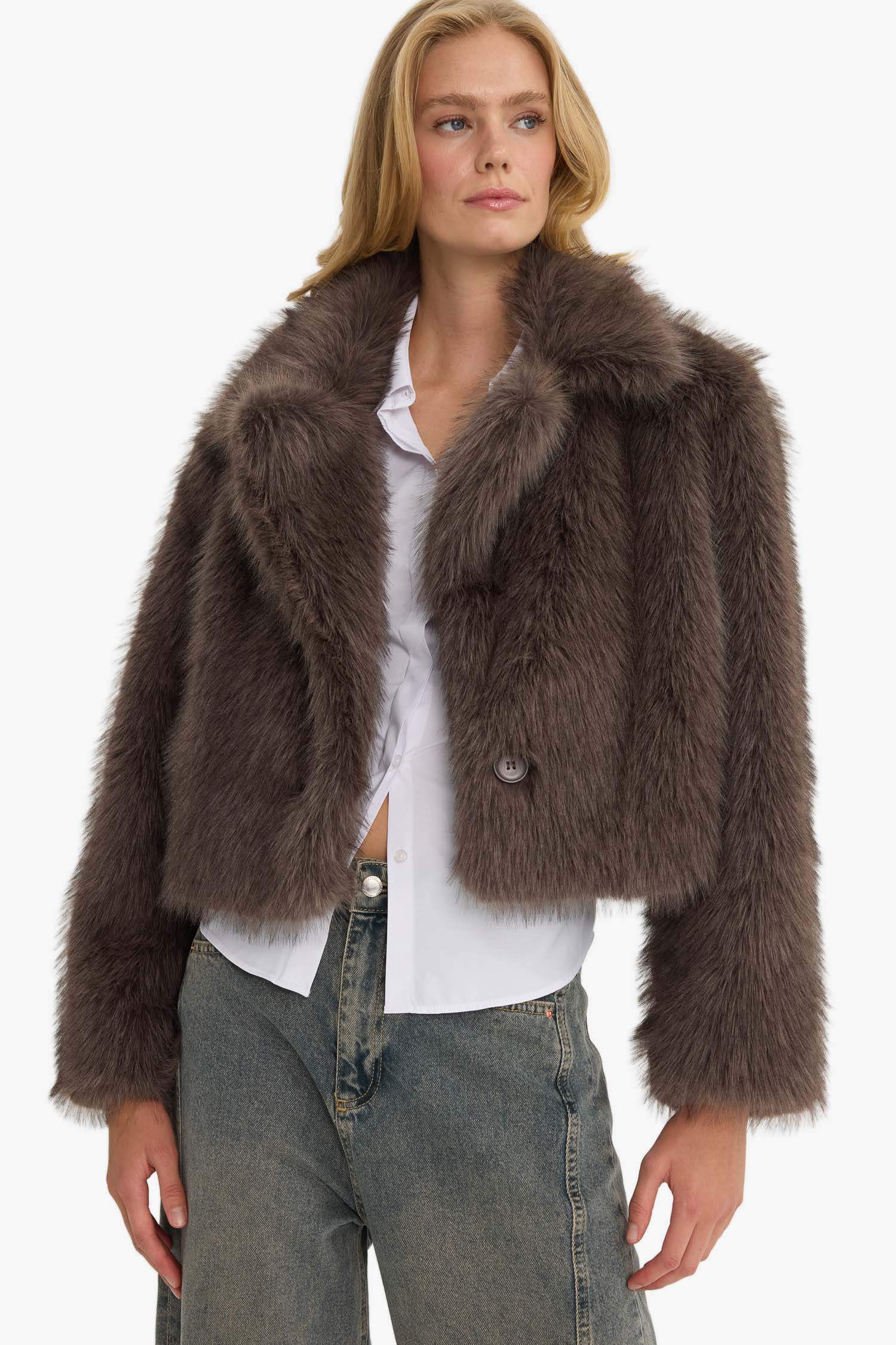 Regular Fit Short Faux Fur Jacket