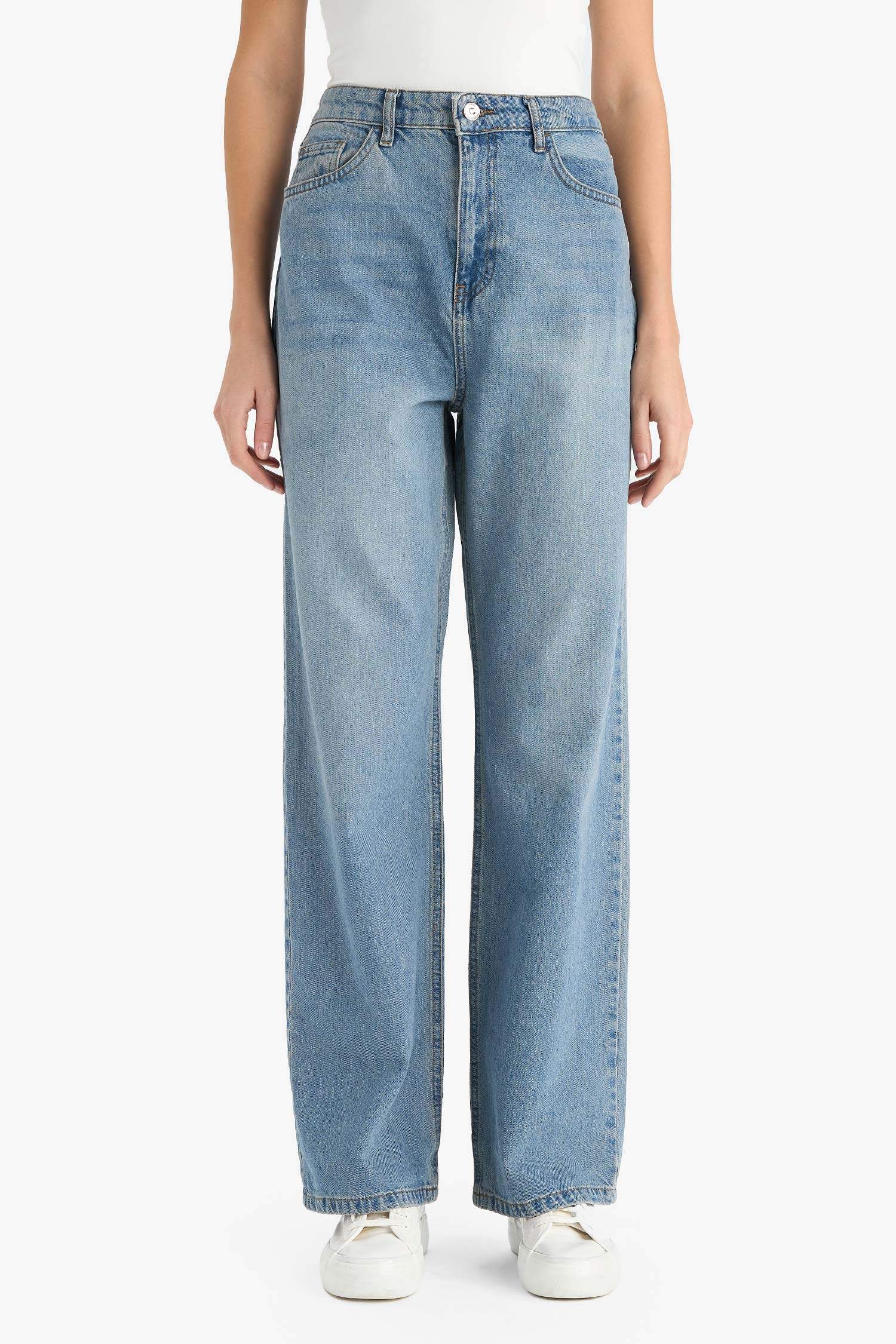 بنطرون جينز 90's وايد ليج طويل بخصر عالي