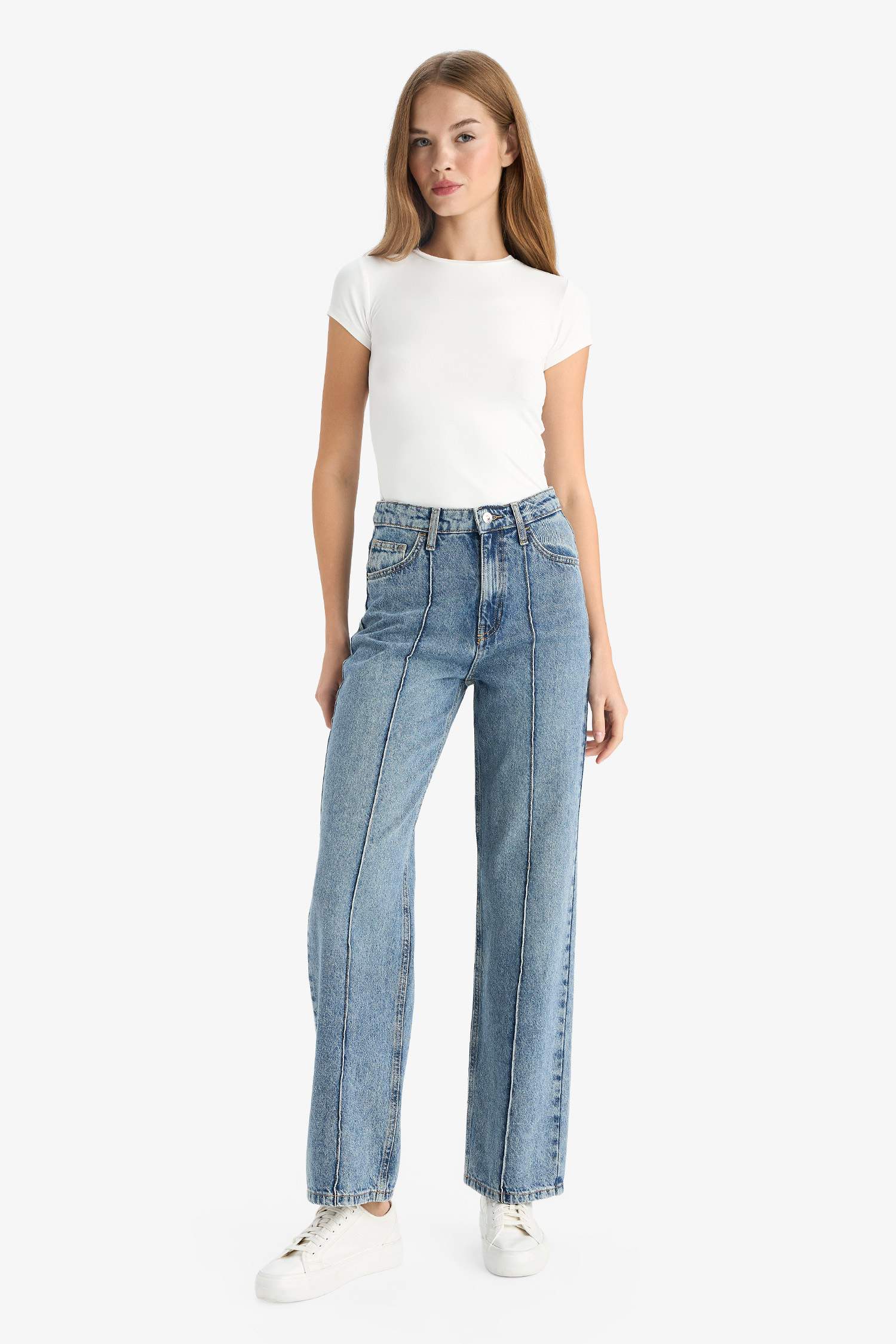 90's Wide Leg Yüksek Bel Düz Paça Uzun Jean Kar Yıkamalı Pantolon