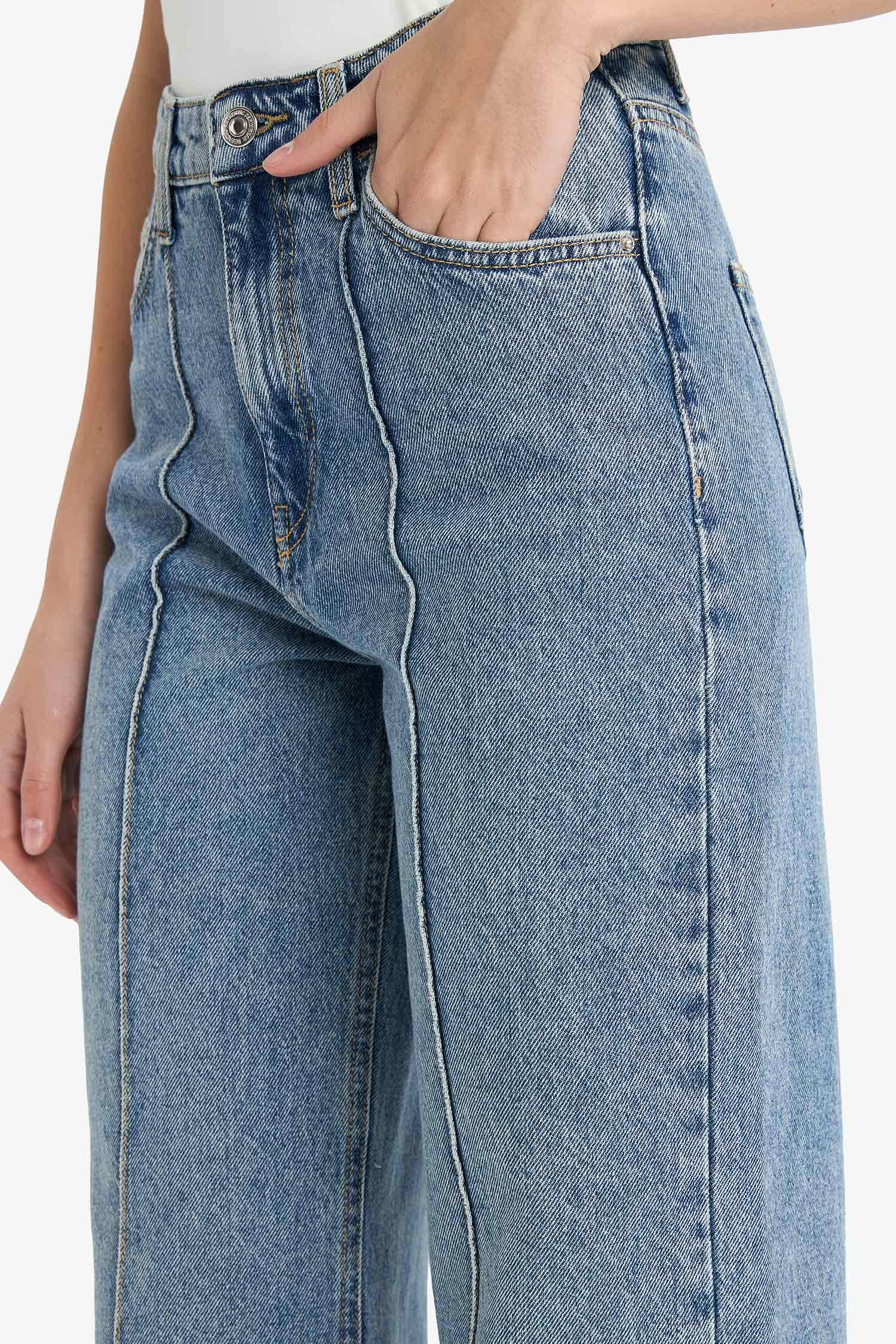 90's Wide Leg Yüksek Bel Düz Paça Uzun Jean Kar Yıkamalı Pantolon