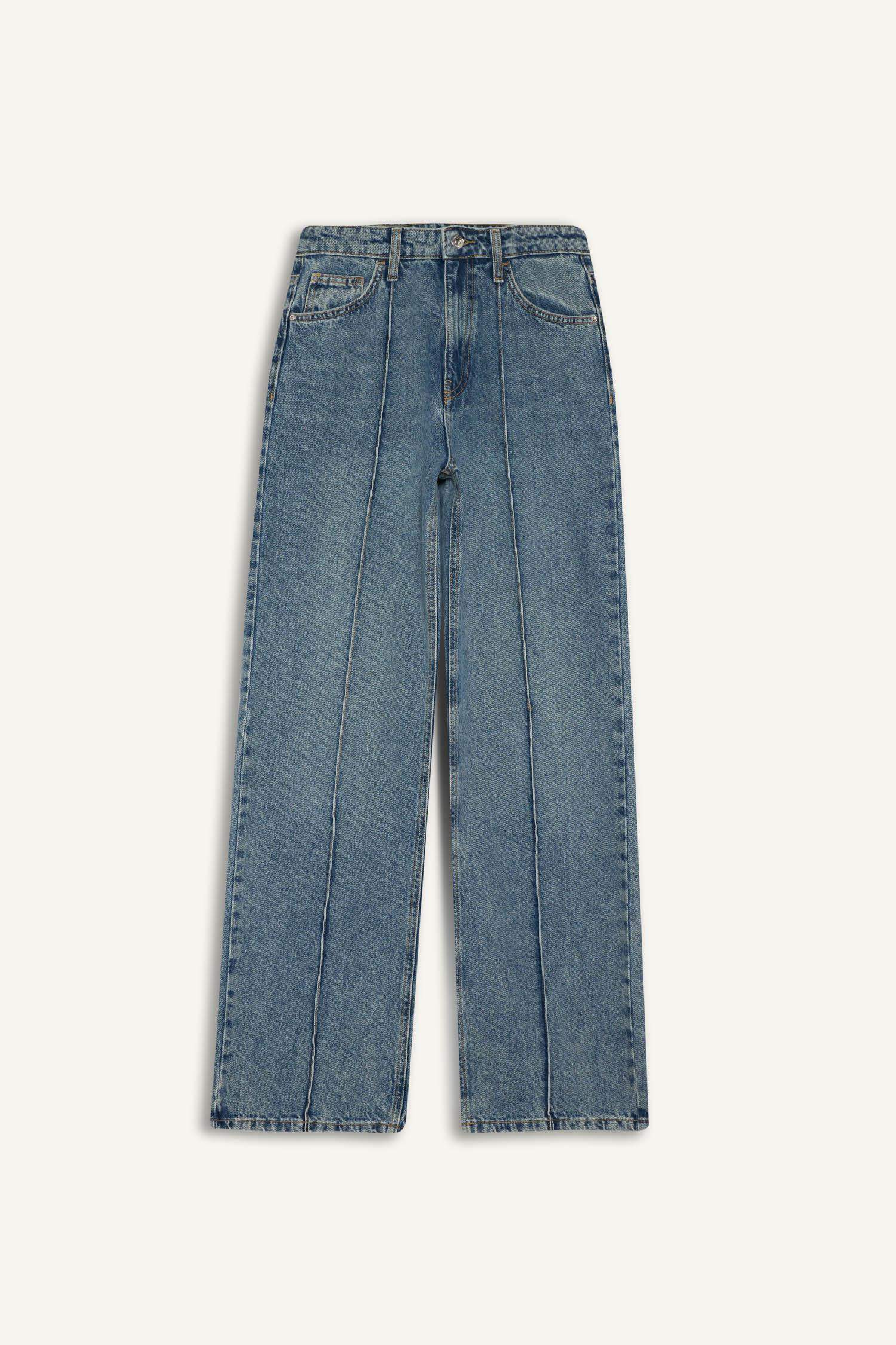 90's Wide Leg Yüksek Bel Düz Paça Uzun Jean Kar Yıkamalı Pantolon
