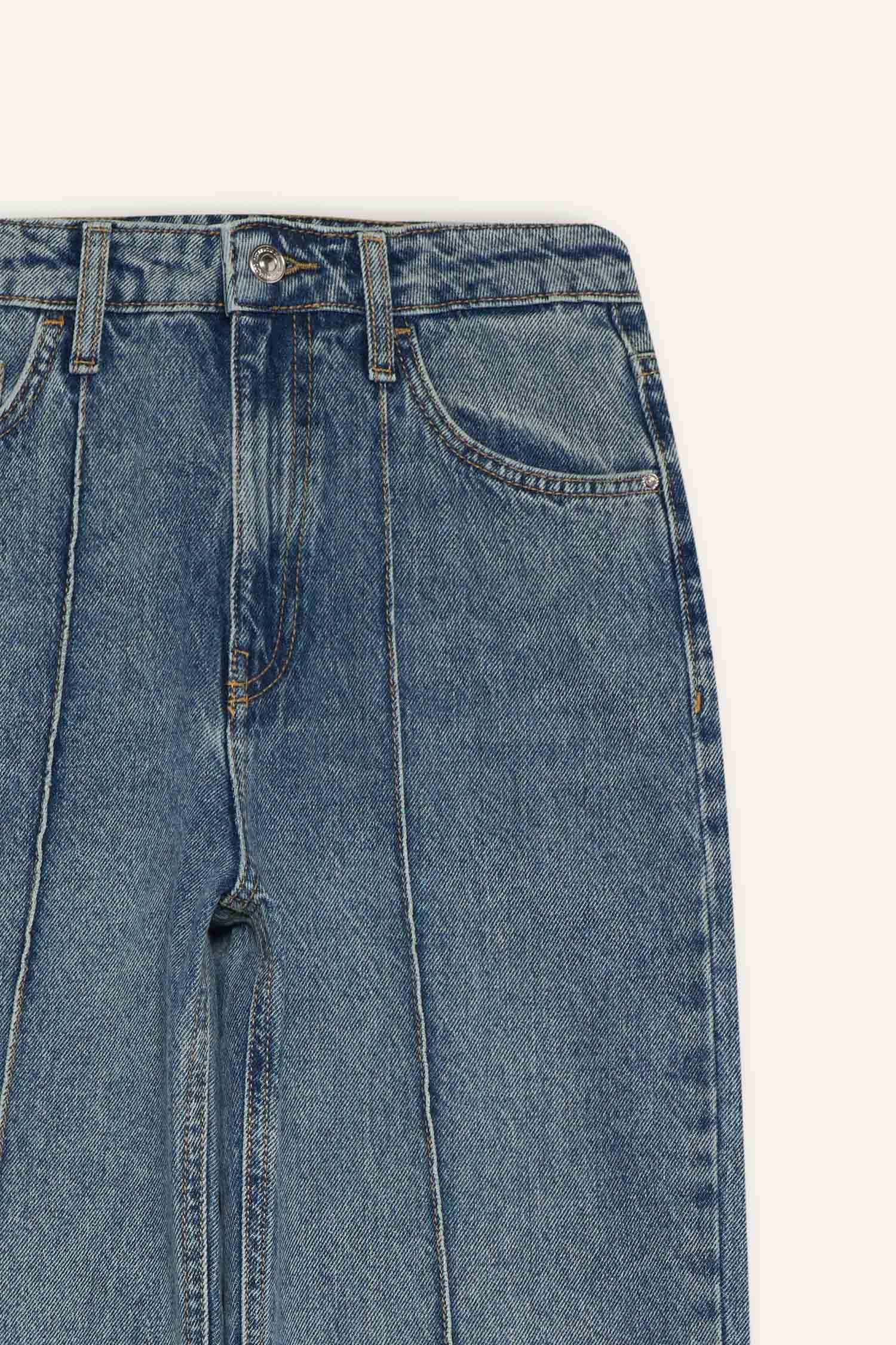 90's Wide Leg Yüksek Bel Düz Paça Uzun Jean Kar Yıkamalı Pantolon