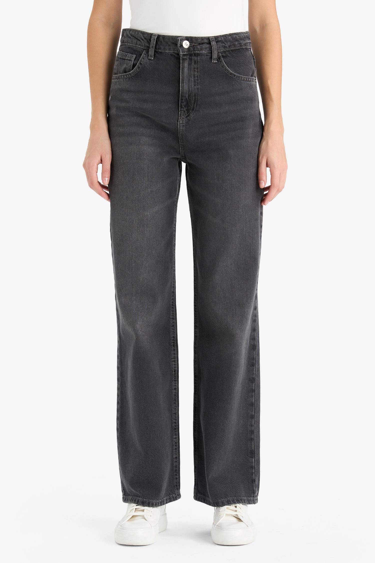 بنطرون جينز وايد ليج برجل واسع وخصر عالي