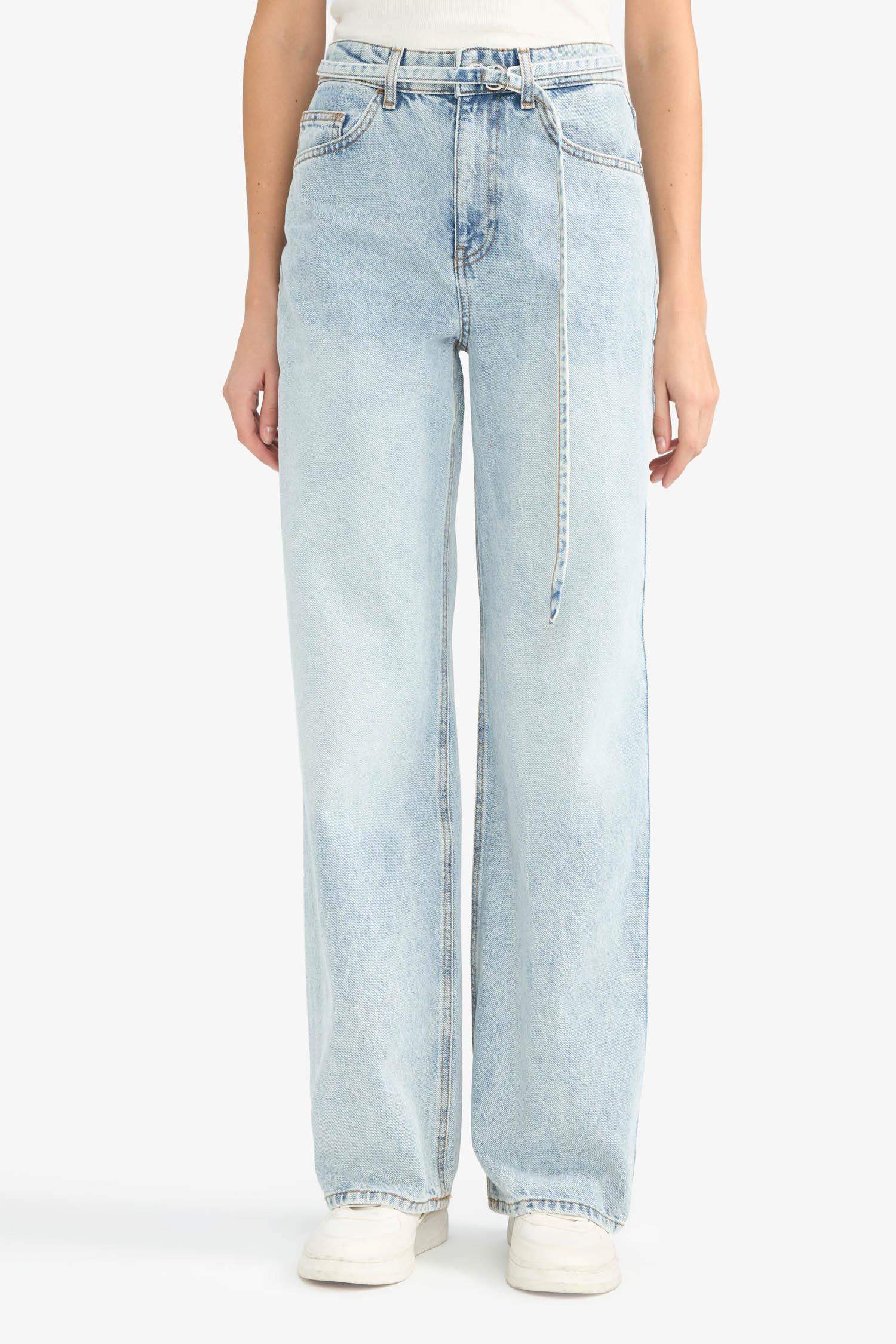 Straight Wide Yüksek Bel Düz Paça Uzun Jean Yıkamalı Pantolon