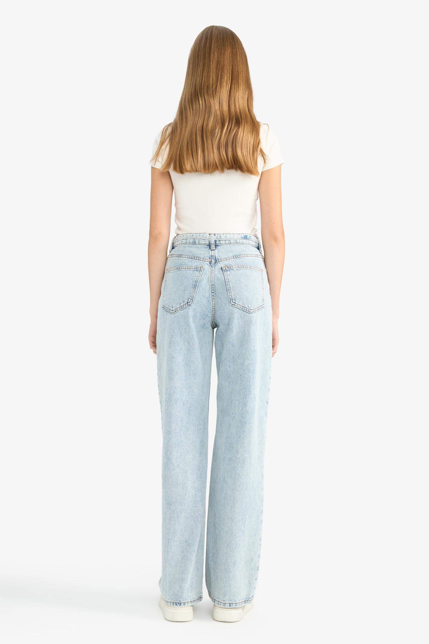 بنطرون جينز برجل عادي مستقيم وخصر عالي