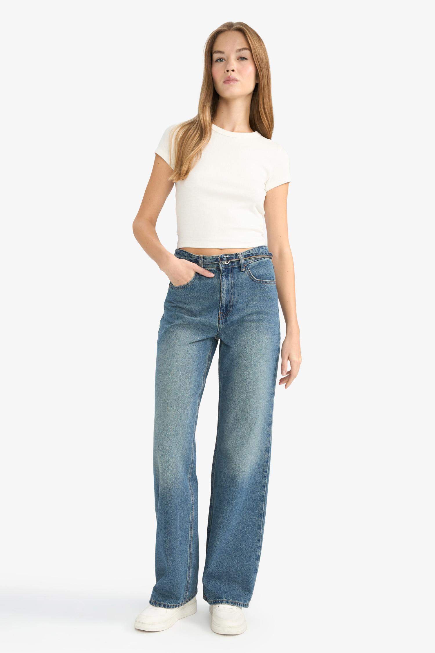 Straight Wide Yüksek Bel Düz Paça Uzun Jean Pantolon