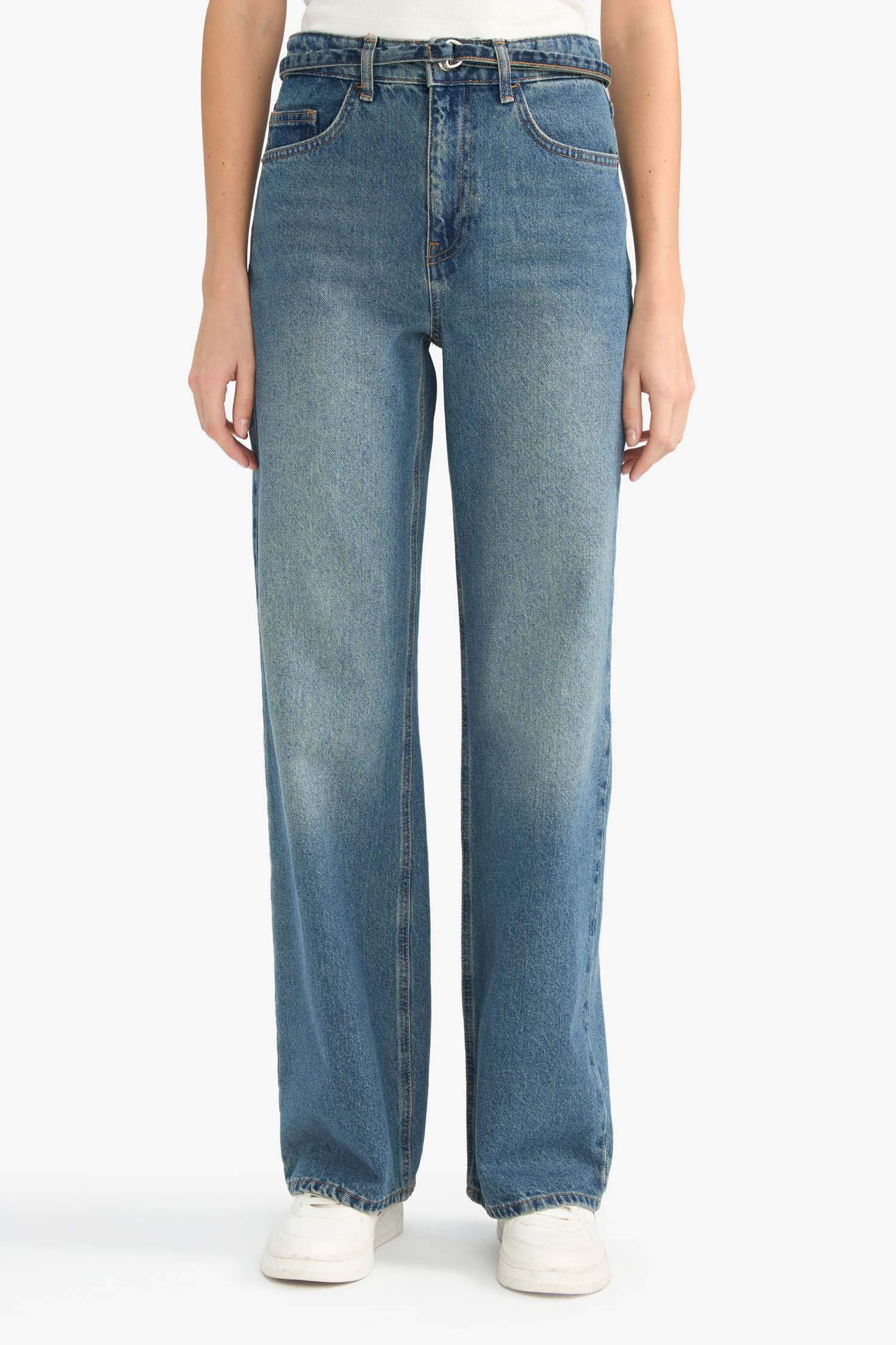 Straight Wide Yüksek Bel Düz Paça Uzun Jean Pantolon