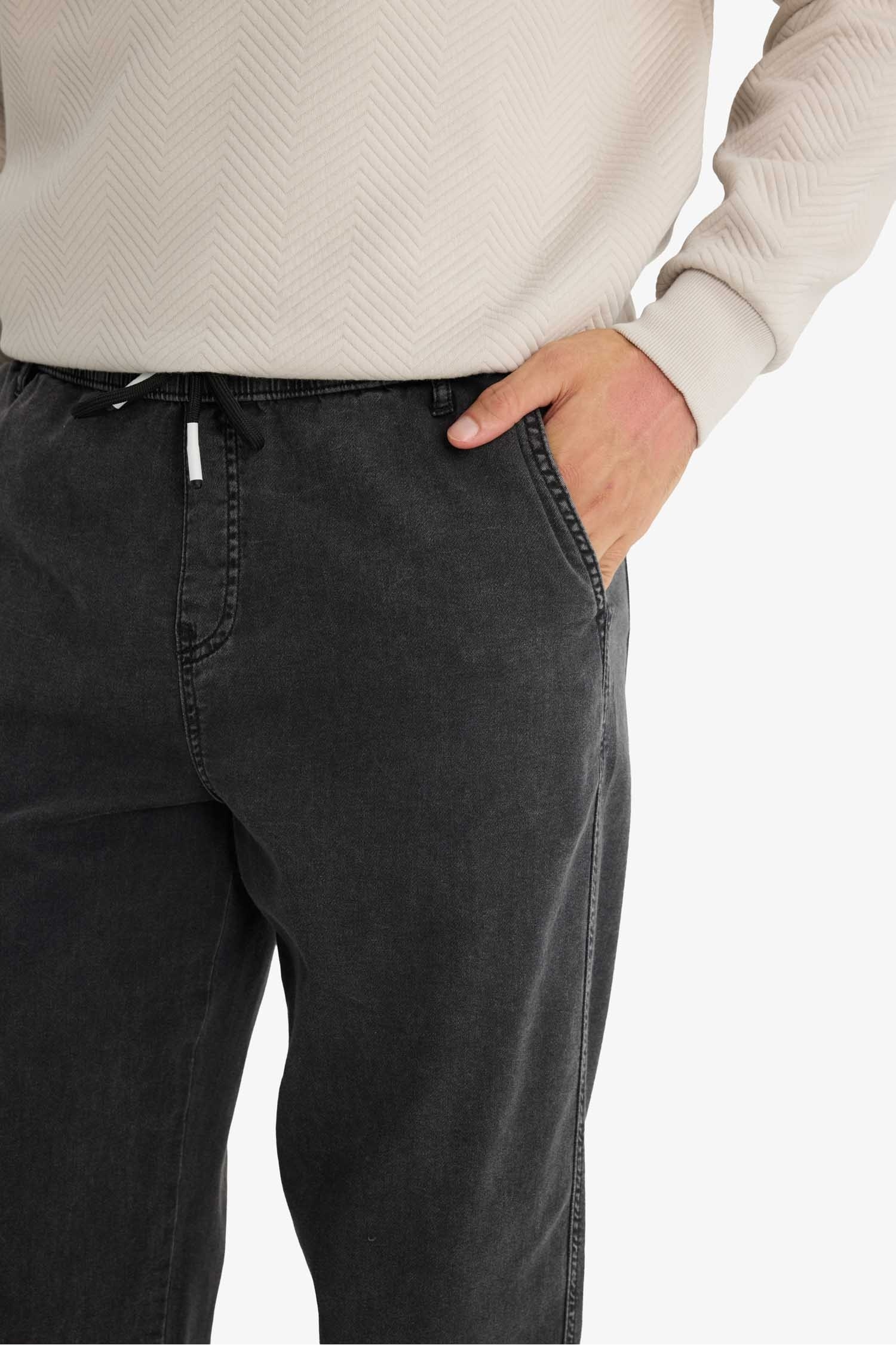 Wide Leg Beli Bağcıklı Lastikli Geniş Paça Jean Kar Yıkamalı Pantolon